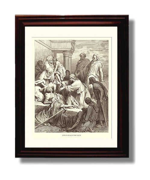 Jesus Heals a Paralytic Matthew 9:1-8 Dore Bible Illustration Wall Art 8x10 Beveled Frame wall art print