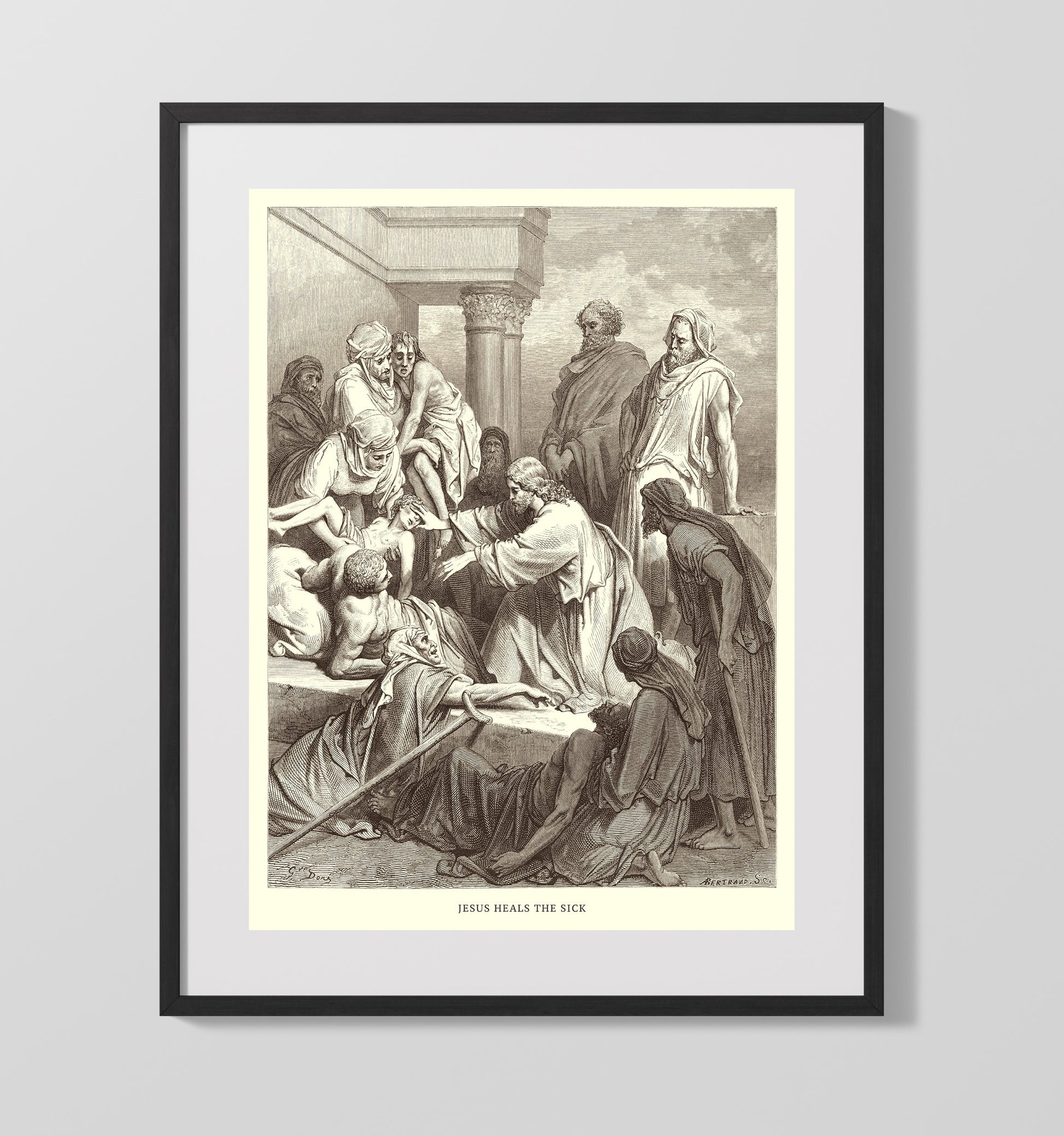 Jesus Heals a Paralytic Matthew 9:1-8 Dore Bible Illustration Wall Art 16x20 Gallery Frame wall art print