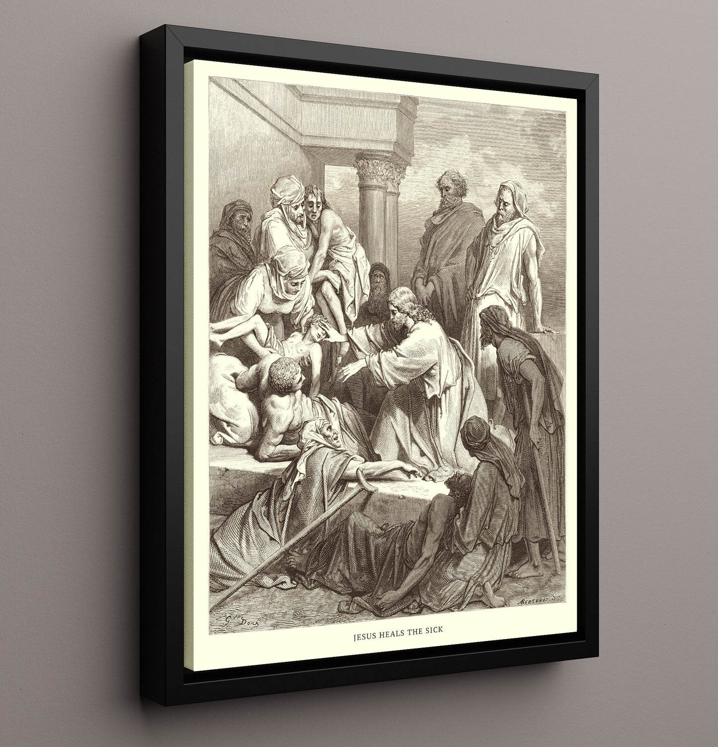 Jesus Heals a Paralytic Matthew 9:1-8 Dore Bible Illustration Wall Art 16x20 Framed Canvas wall art print