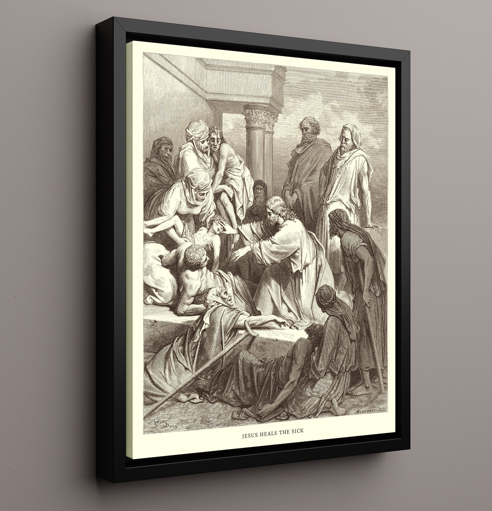 Jesus Heals a Paralytic Matthew 9:1-8 Dore Bible Illustration Wall Art 16x20 Framed Canvas wall art print