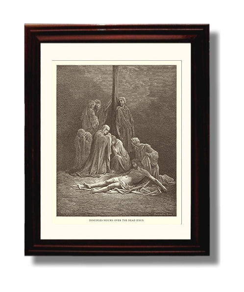 Jesus Is Buried in the Tomb Matthew 27:57-61 Dore Bible Illustration Wall Art 8x10 Beveled Frame wall art print