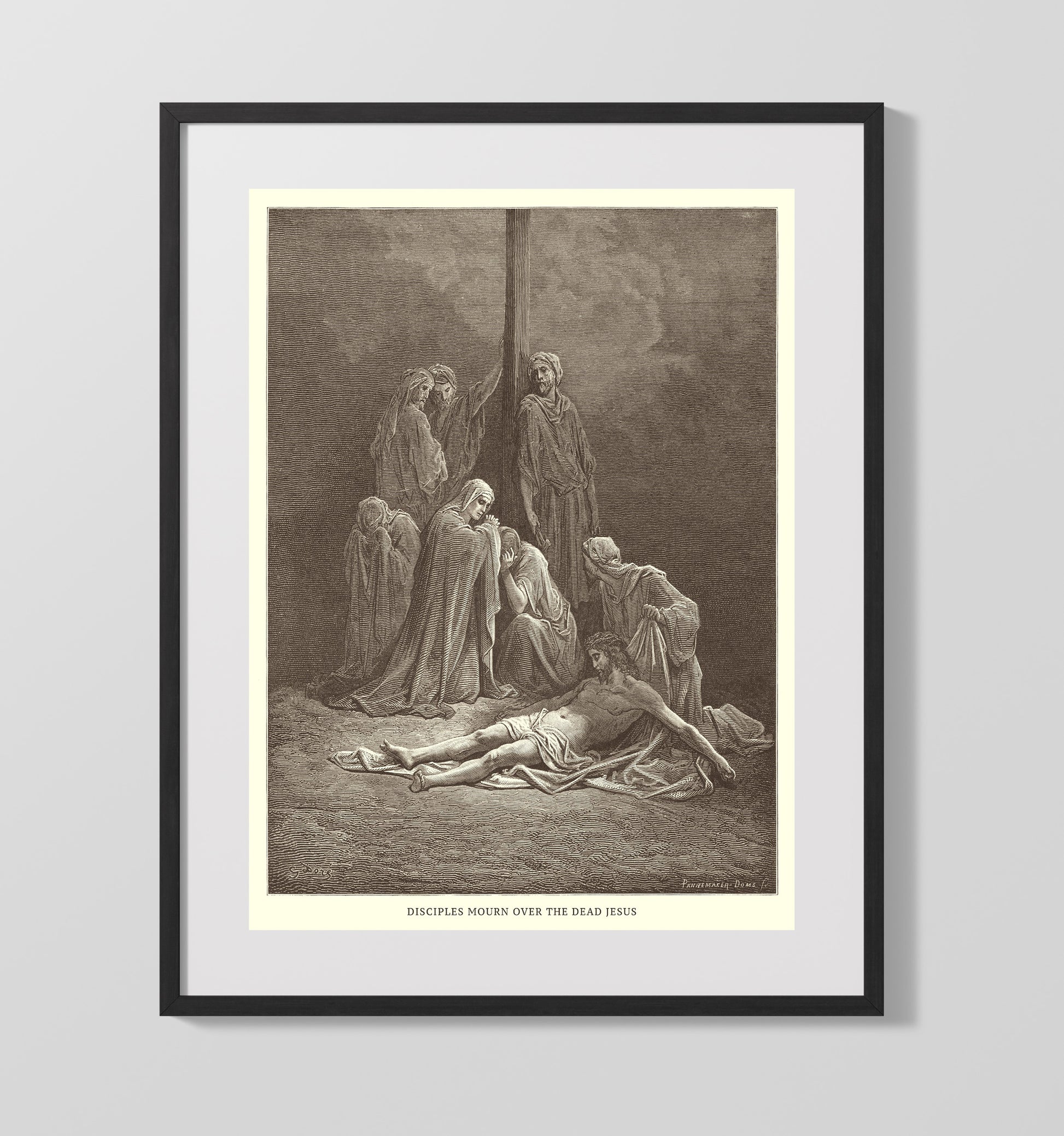 Jesus Is Buried in the Tomb Matthew 27:57-61 Dore Bible Illustration Wall Art 16x20 Gallery Frame wall art print