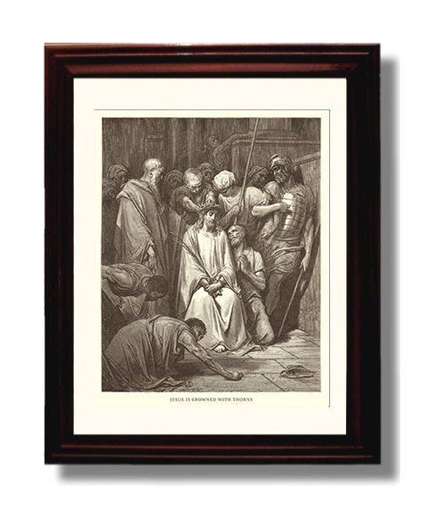 Jesus Is Crowned with Thorns Matthew 27:27-31 Dore Bible Illustration Wall Art 8x10 Beveled Frame wall art print