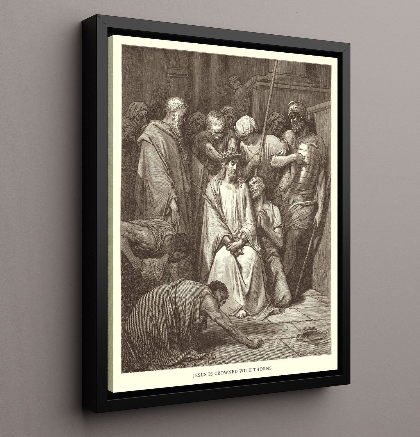 Jesus Is Crowned with Thorns Matthew 27:27-31 Dore Bible Illustration Wall Art 16x20 Framed Canvas wall art print