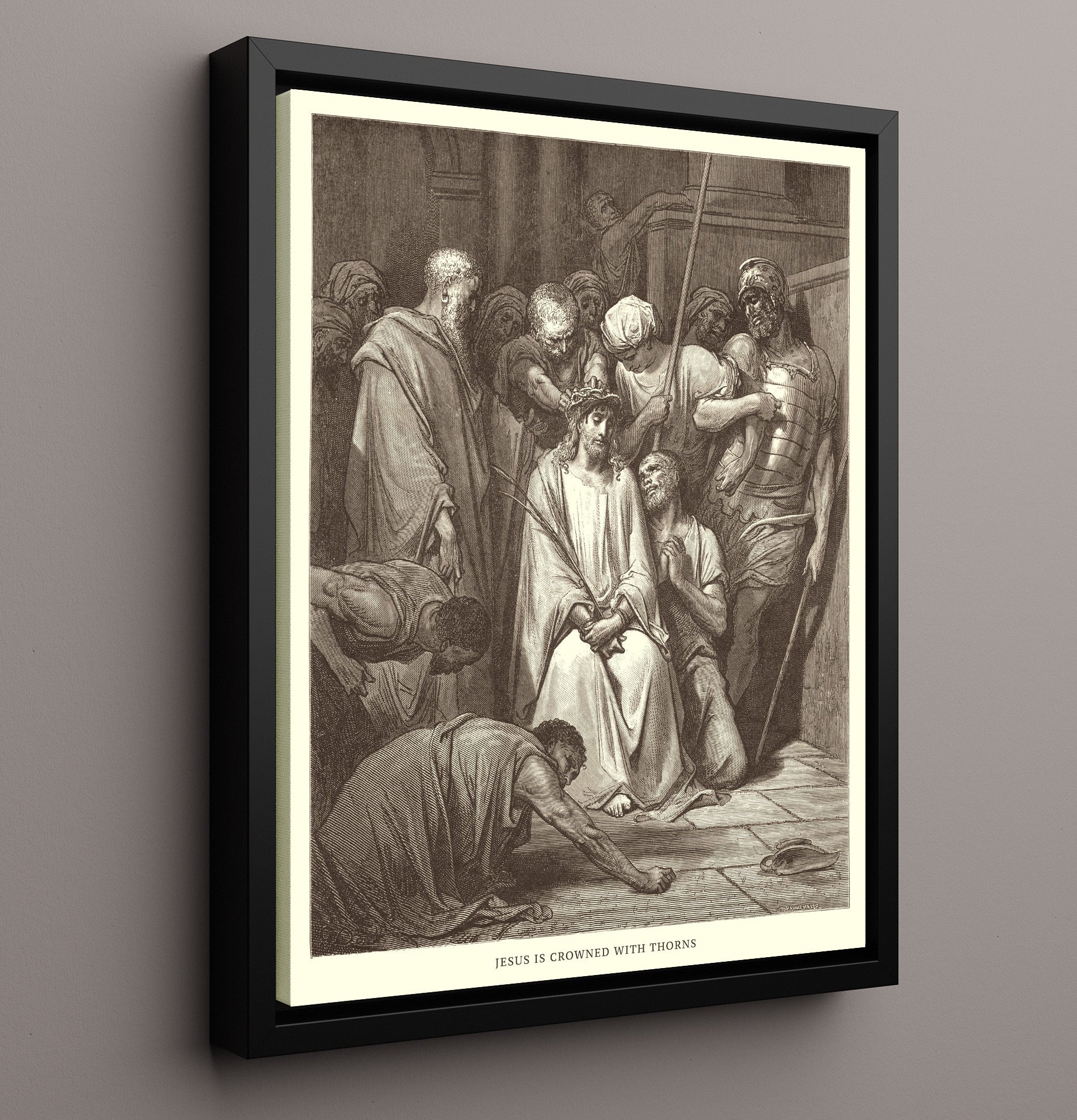 Jesus Is Crowned with Thorns Matthew 27:27-31 Dore Bible Illustration Wall Art 16x20 Framed Canvas wall art print