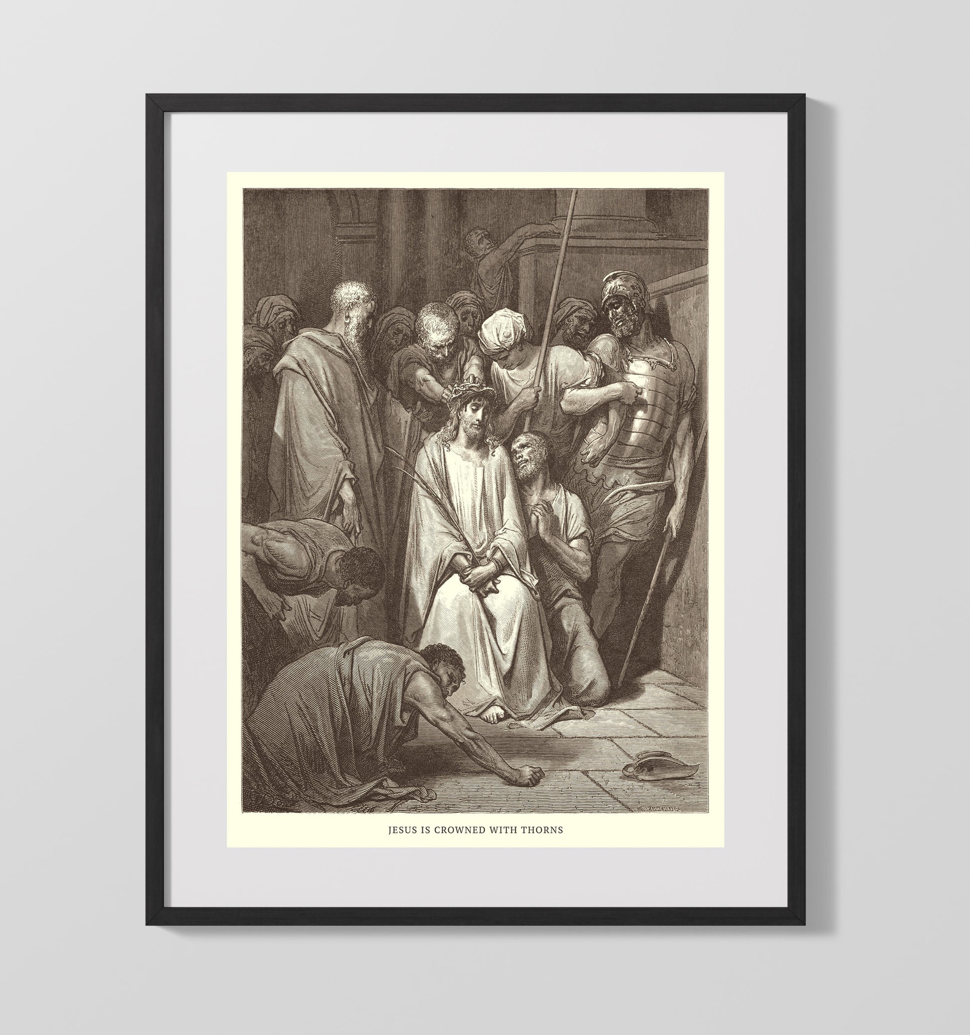 Jesus Is Crowned with Thorns Matthew 27:27-31 Dore Bible Illustration Wall Art 16x20 Gallery Frame wall art print