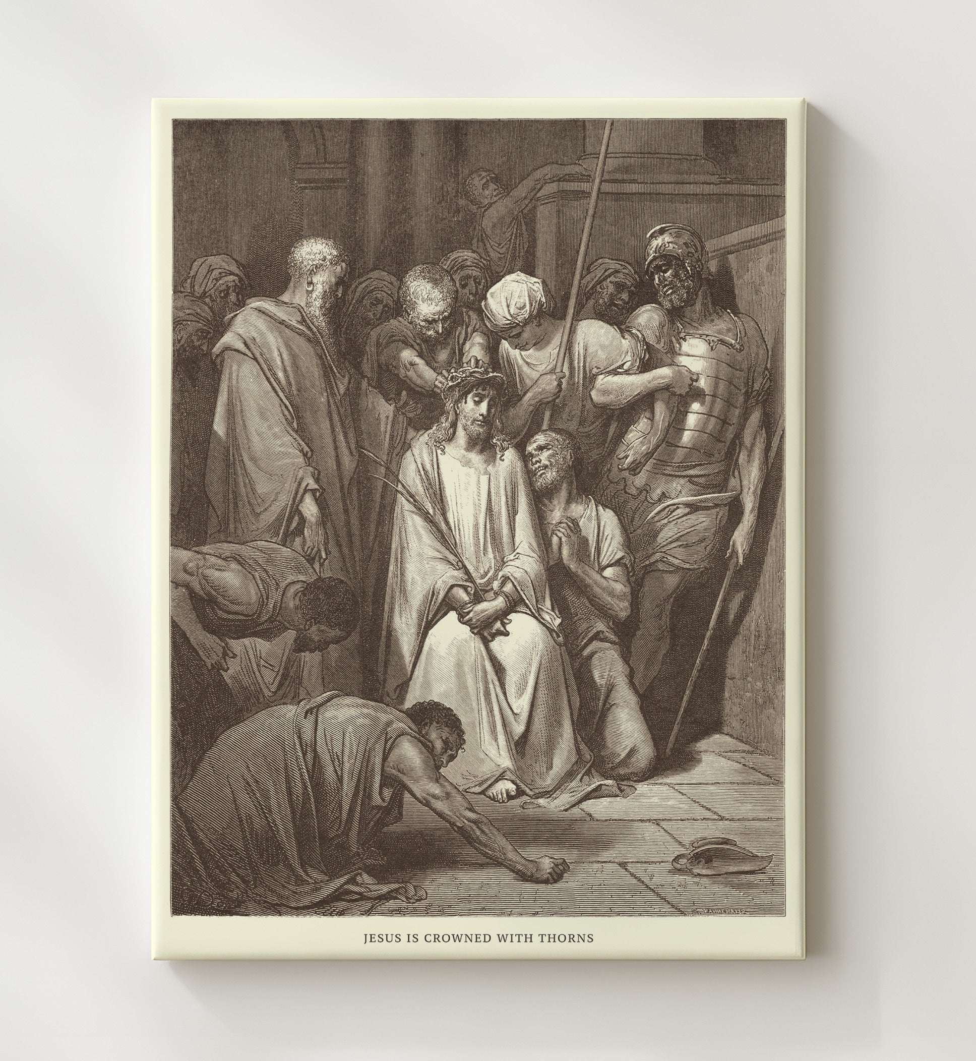 Jesus Is Crowned with Thorns Matthew 27:27-31 Dore Bible Illustration Wall Art 20x24 Canvas wall art print