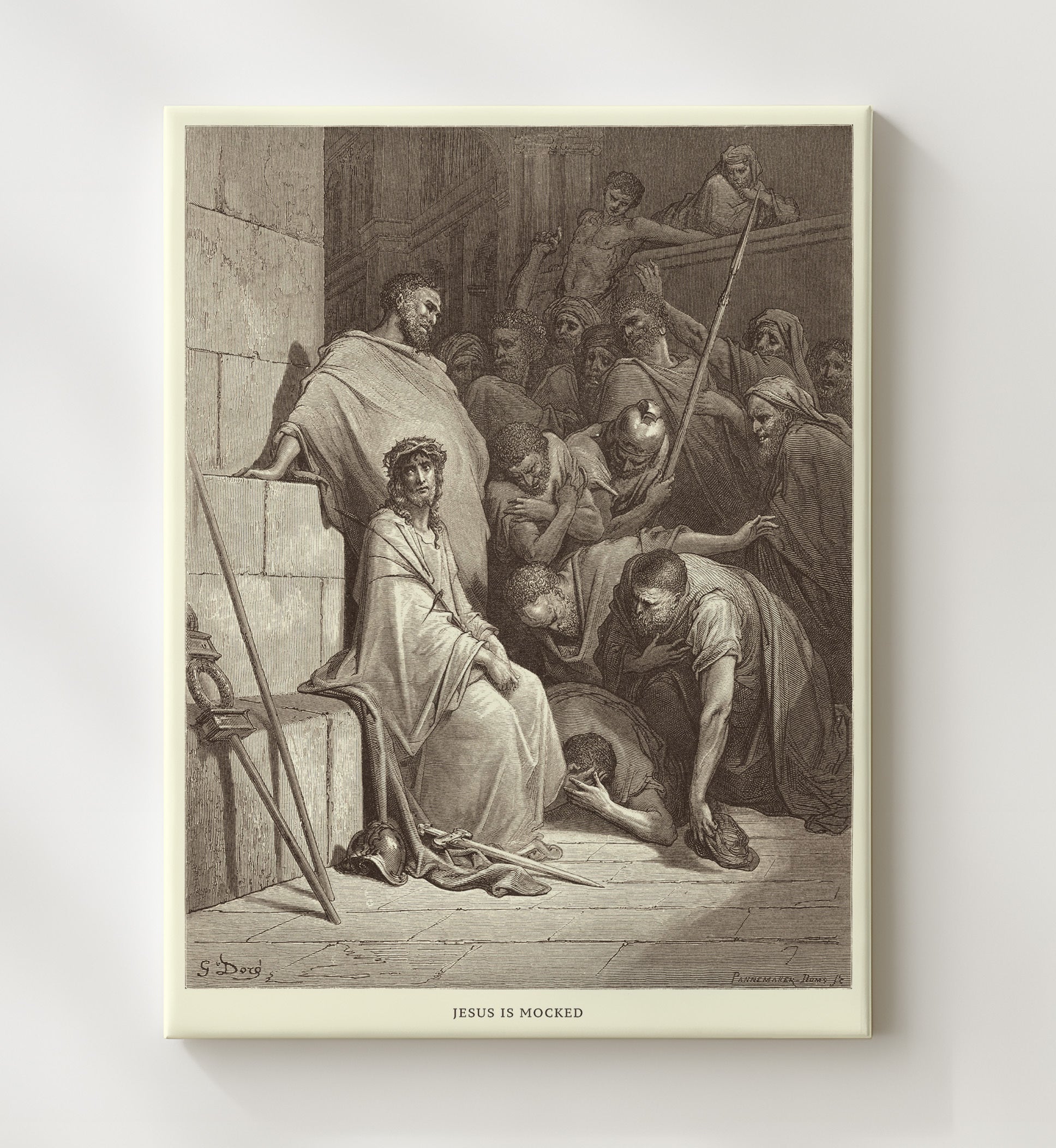 Jesus Is Mocked Matthew 27:27-31 Dore Bible Illustration Wall Art 20x24 Canvas wall art print