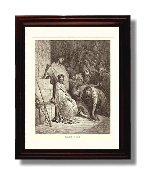 Jesus Is Mocked Matthew 27:27-31 Dore Bible Illustration Wall Art 8x10 Beveled Frame wall art print