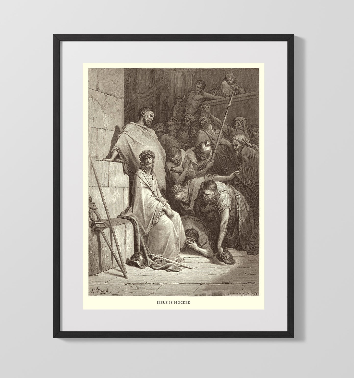 Jesus Is Mocked Matthew 27:27-31 Dore Bible Illustration Wall Art 16x20 Gallery Frame wall art print