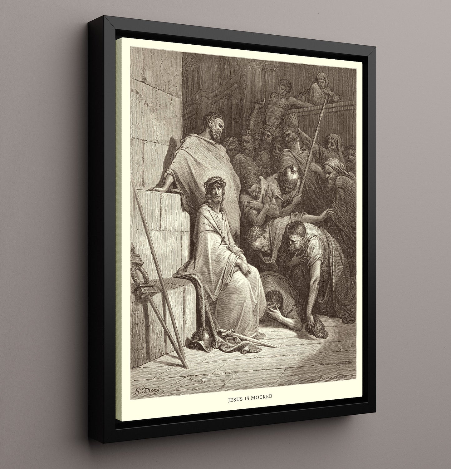 Jesus Is Mocked Matthew 27:27-31 Dore Bible Illustration Wall Art 16x20 Framed Canvas wall art print