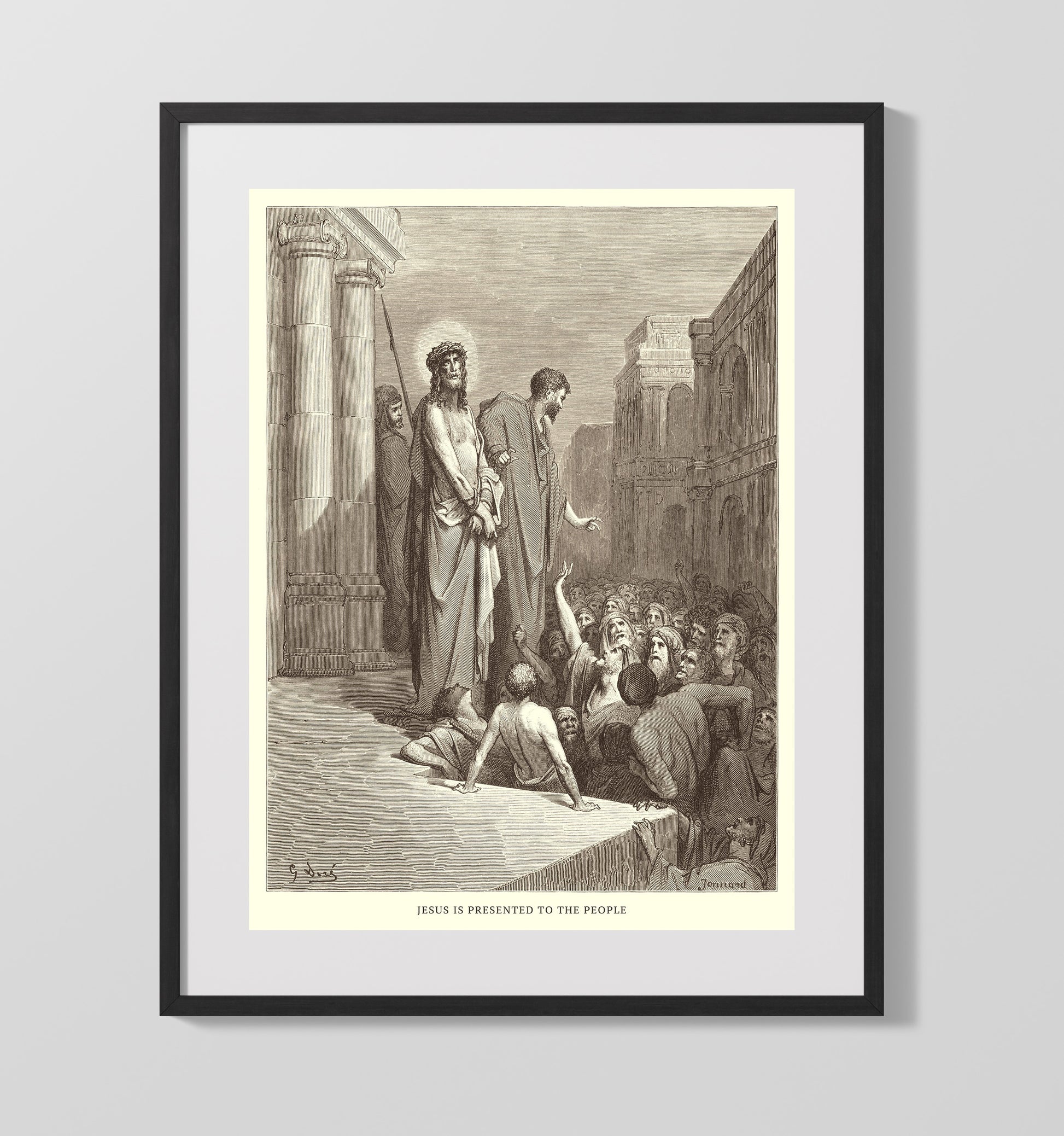 Jesus Is Nailed to the Cross John 19:18 Dore Bible Illustration Wall Art 16x20 Gallery Frame wall art print
