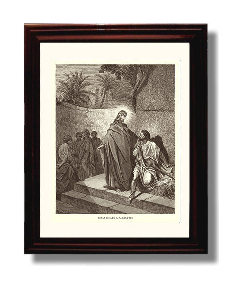 Jesus Prays in the Garden Matthew 26:36-46 Dore Bible Illustration Wall Art 8x10 Beveled Frame wall art print