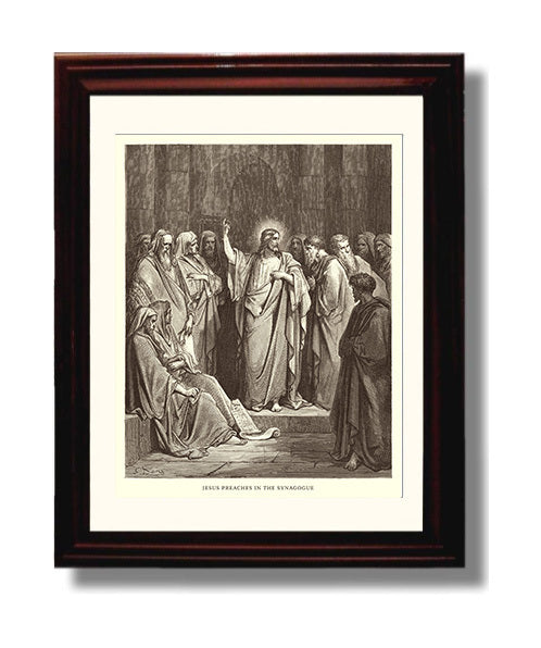 Jesus Preaches in the Synagogue Luke 4:16-30 Dore Bible Illustration Wall Art 8x10 Beveled Frame wall art print