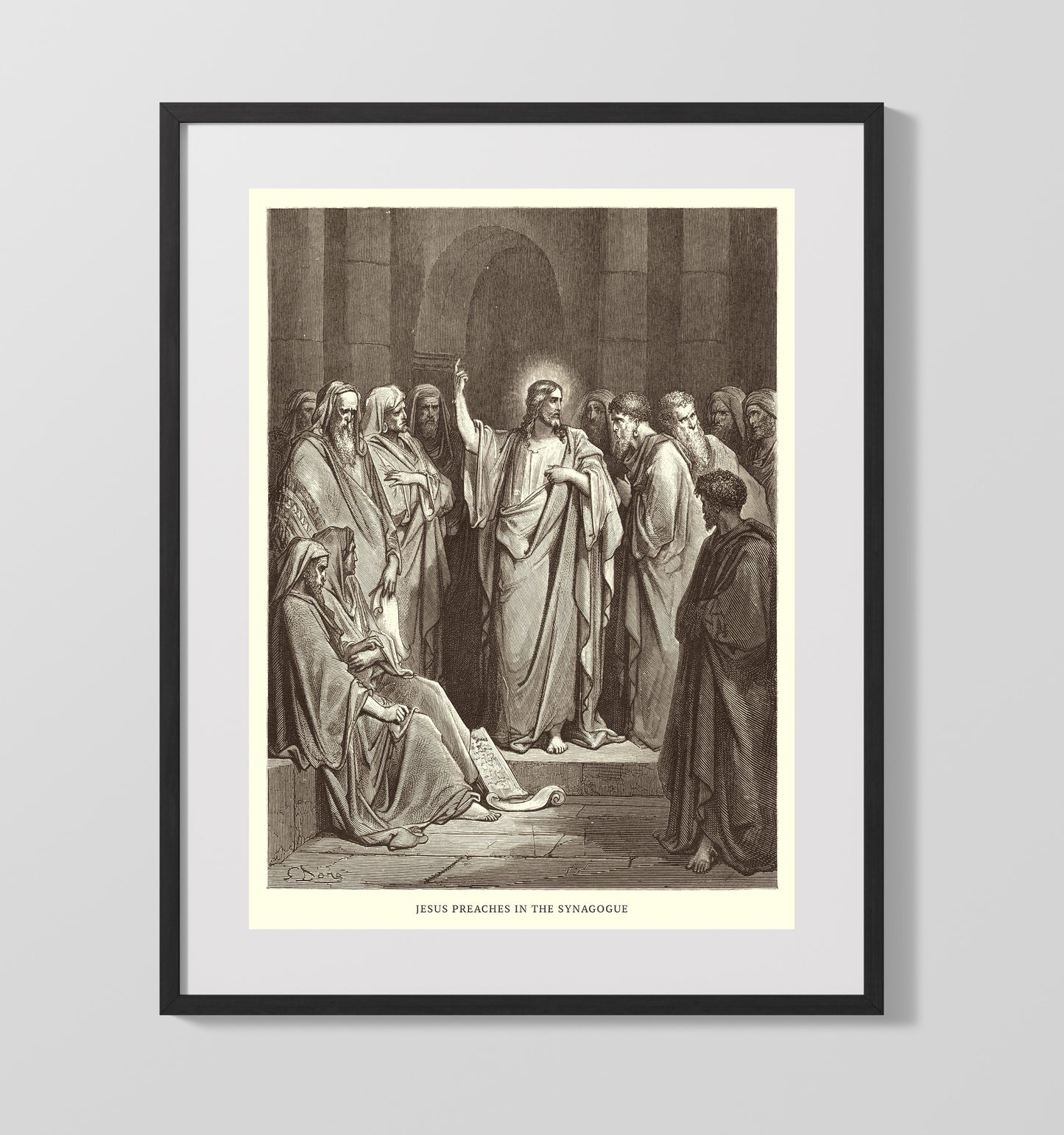 Jesus Preaches in the Synagogue Luke 4:16-30 Dore Bible Illustration Wall Art 16x20 Gallery Frame wall art print