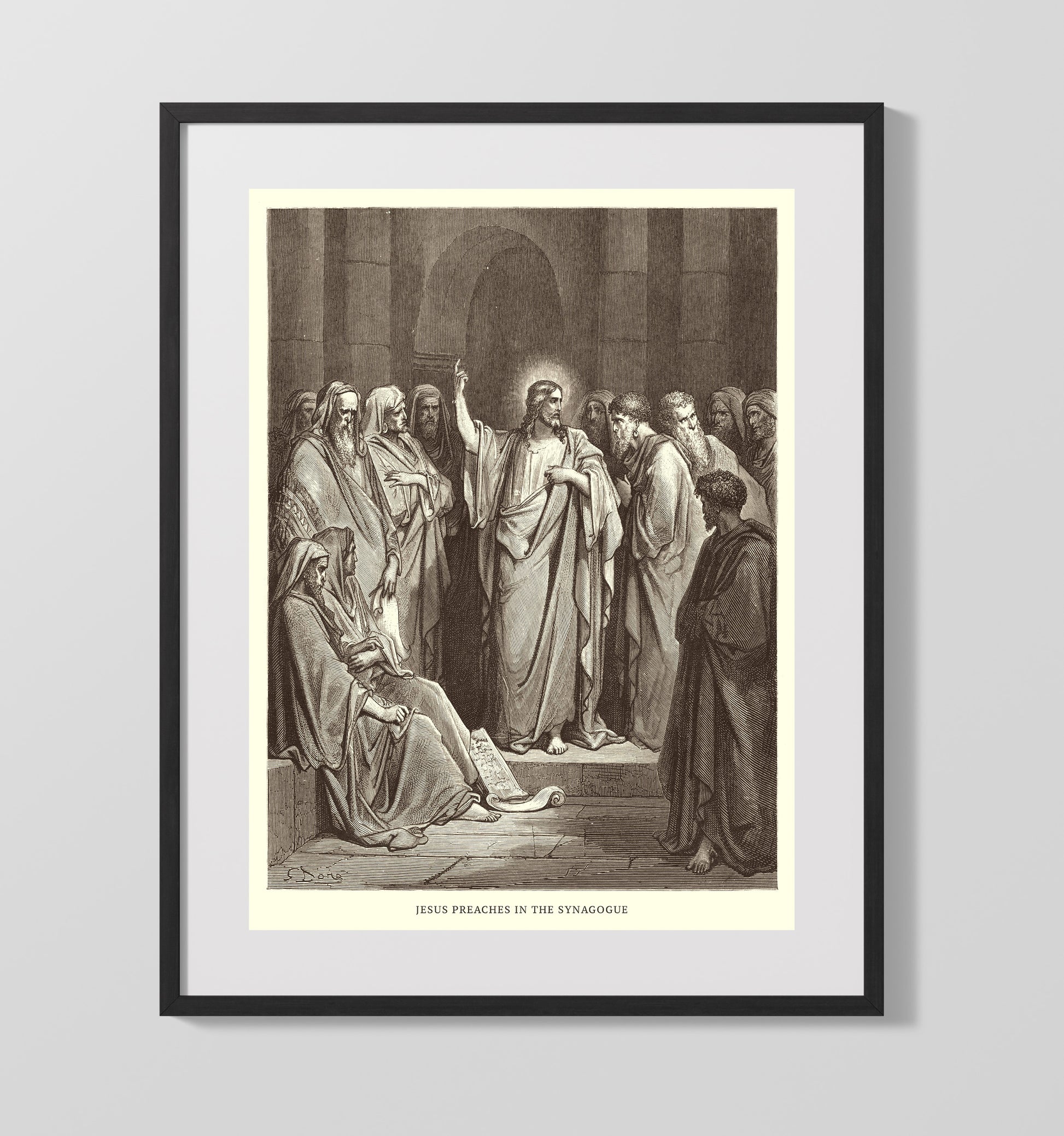 Jesus Preaches in the Synagogue Luke 4:16-30 Dore Bible Illustration Wall Art 16x20 Gallery Frame wall art print