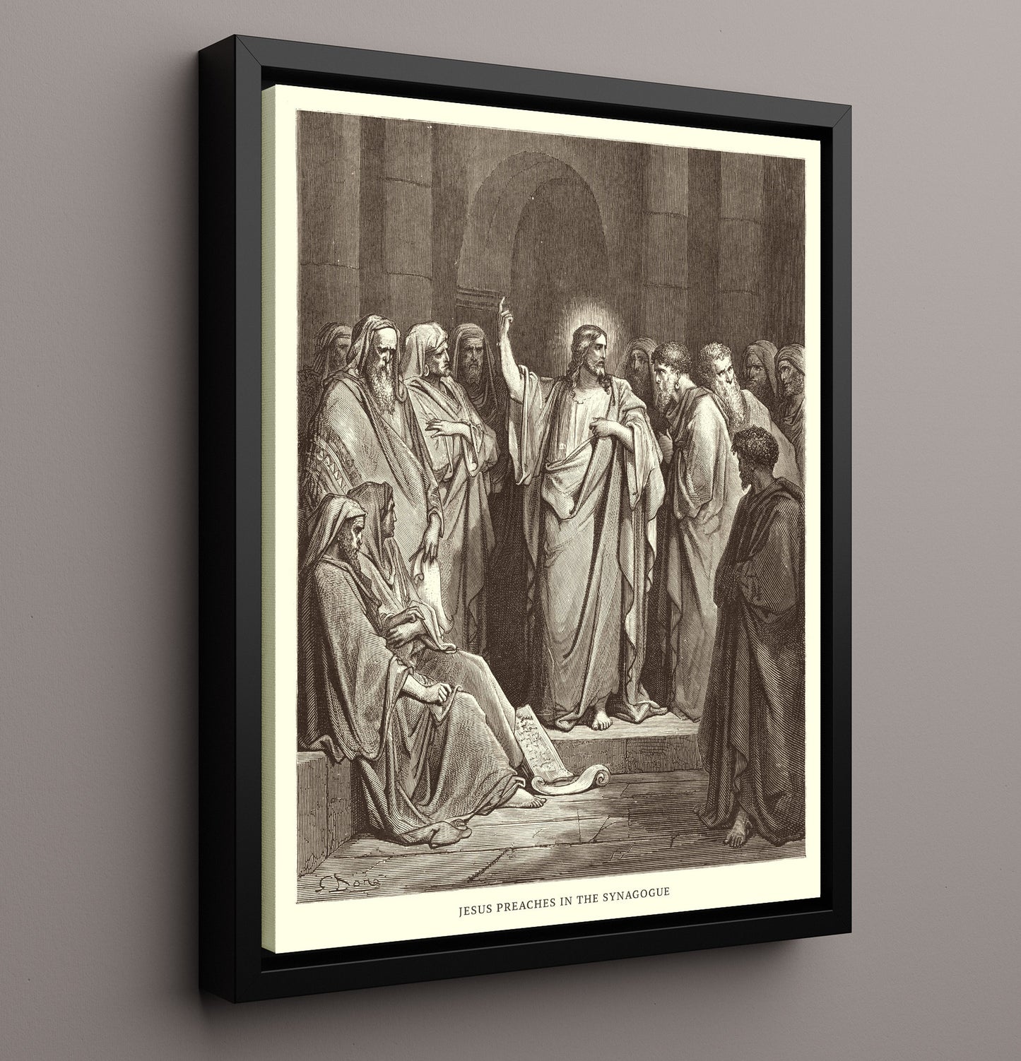 Jesus Preaches in the Synagogue Luke 4:16-30 Dore Bible Illustration Wall Art 16x20 Framed Canvas wall art print