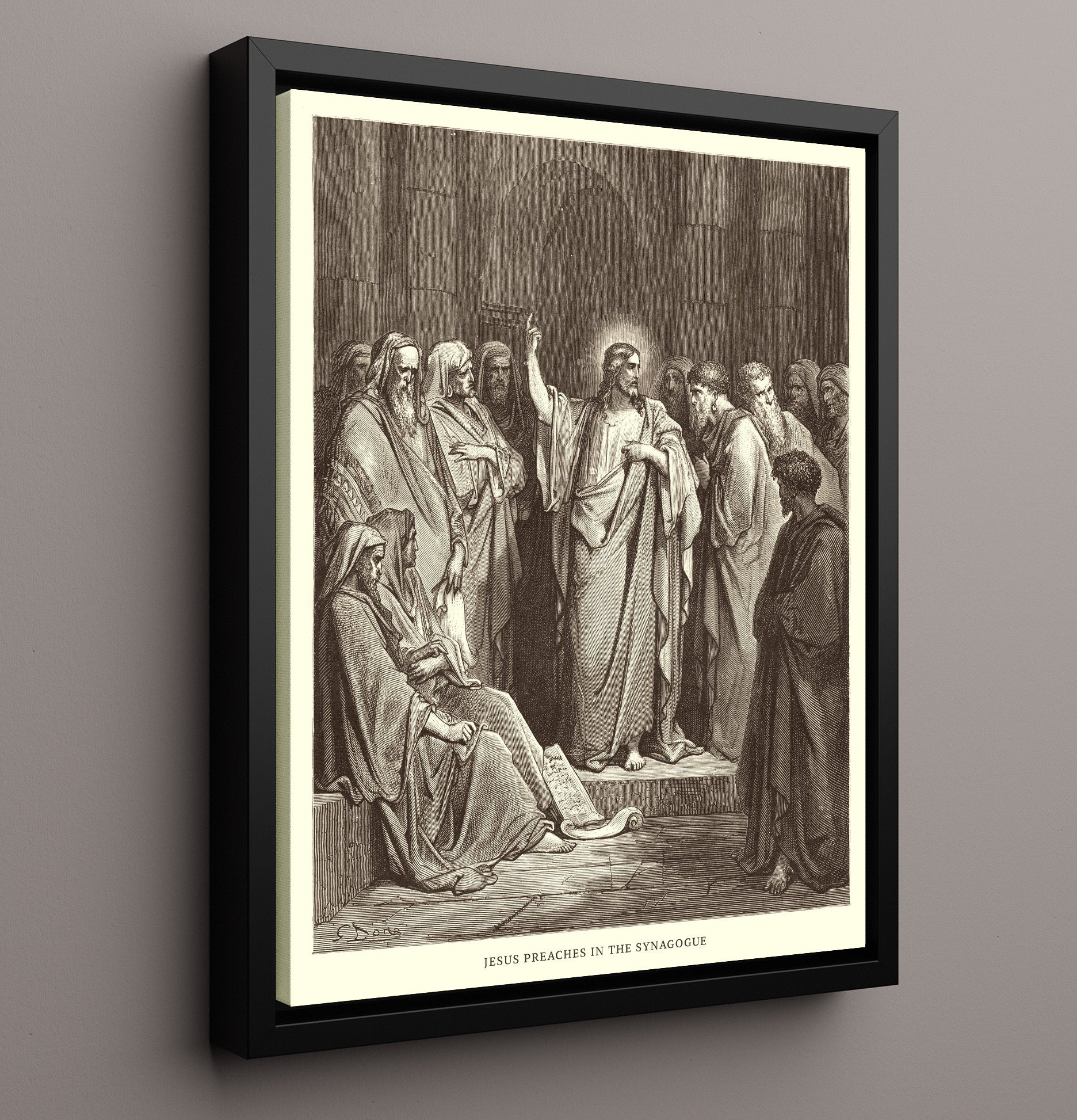 Jesus Preaches in the Synagogue Luke 4:16-30 Dore Bible Illustration Wall Art 16x20 Framed Canvas wall art print