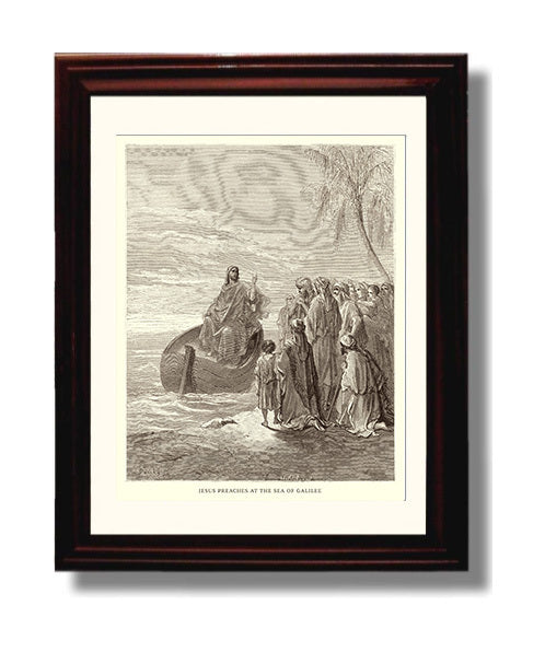 Jesus Raises the Daughter of Jairus Mark 5:35-43 Dore Bible Illustration Wall Art 8x10 Beveled Frame wall art print
