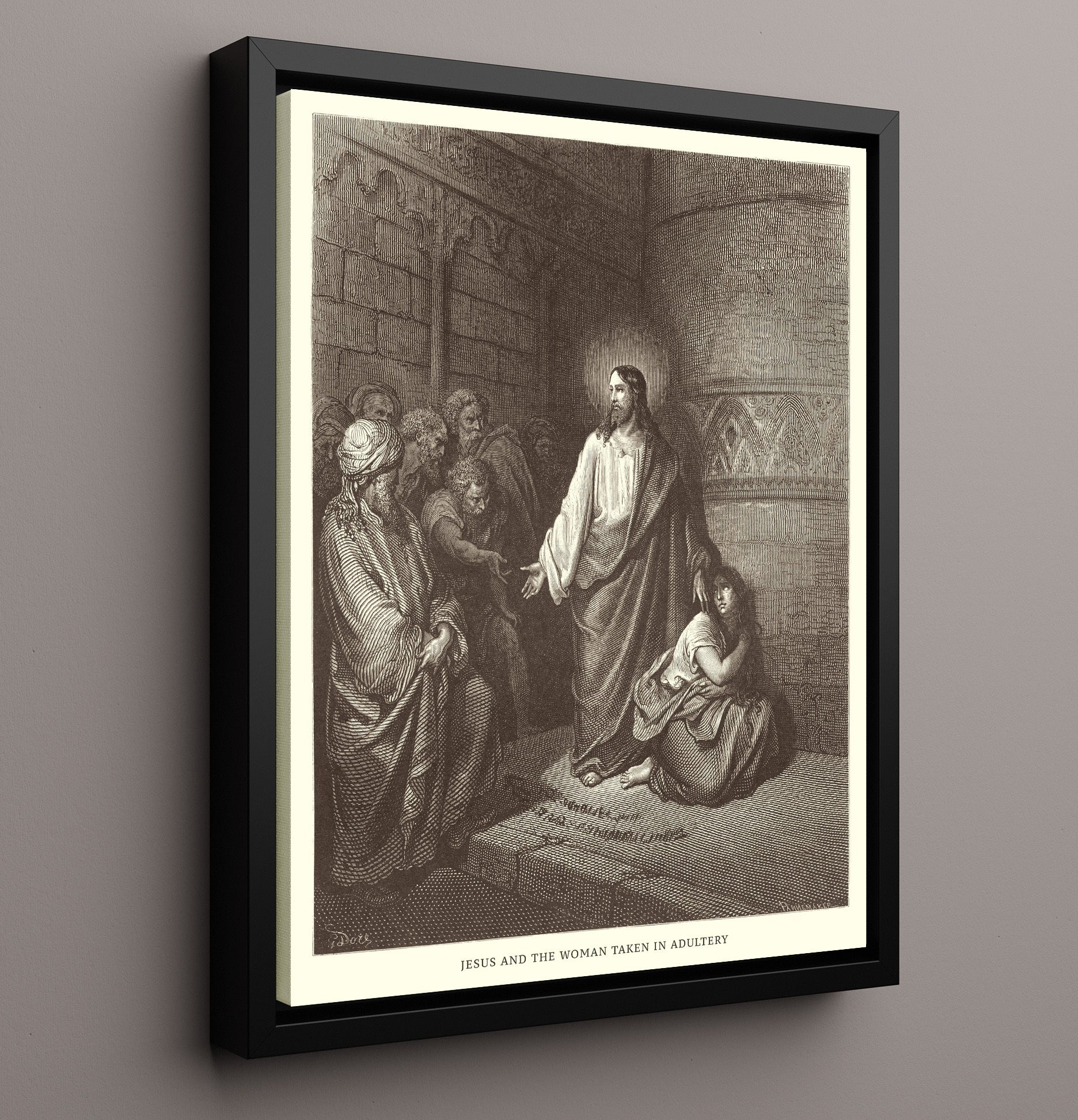 Jesus and the Woman of Samaria John 4:1-26 Dore Bible Illustration Wall Art 16x20 Framed Canvas wall art print