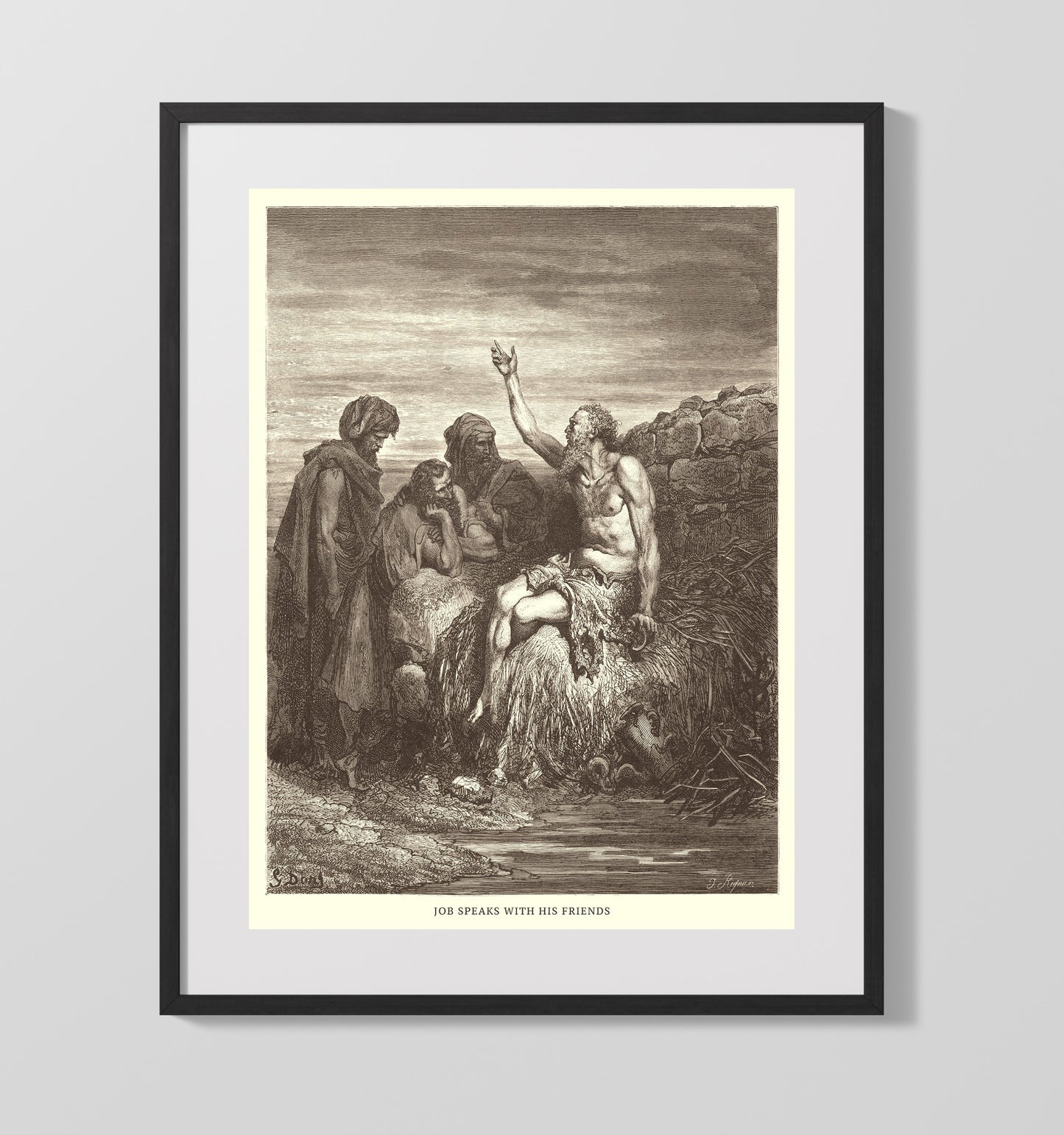 Job Hears of His Misfortunes Job 1:13-22 Dore Bible Illustration Wall Art 16x20 Gallery Frame wall art print