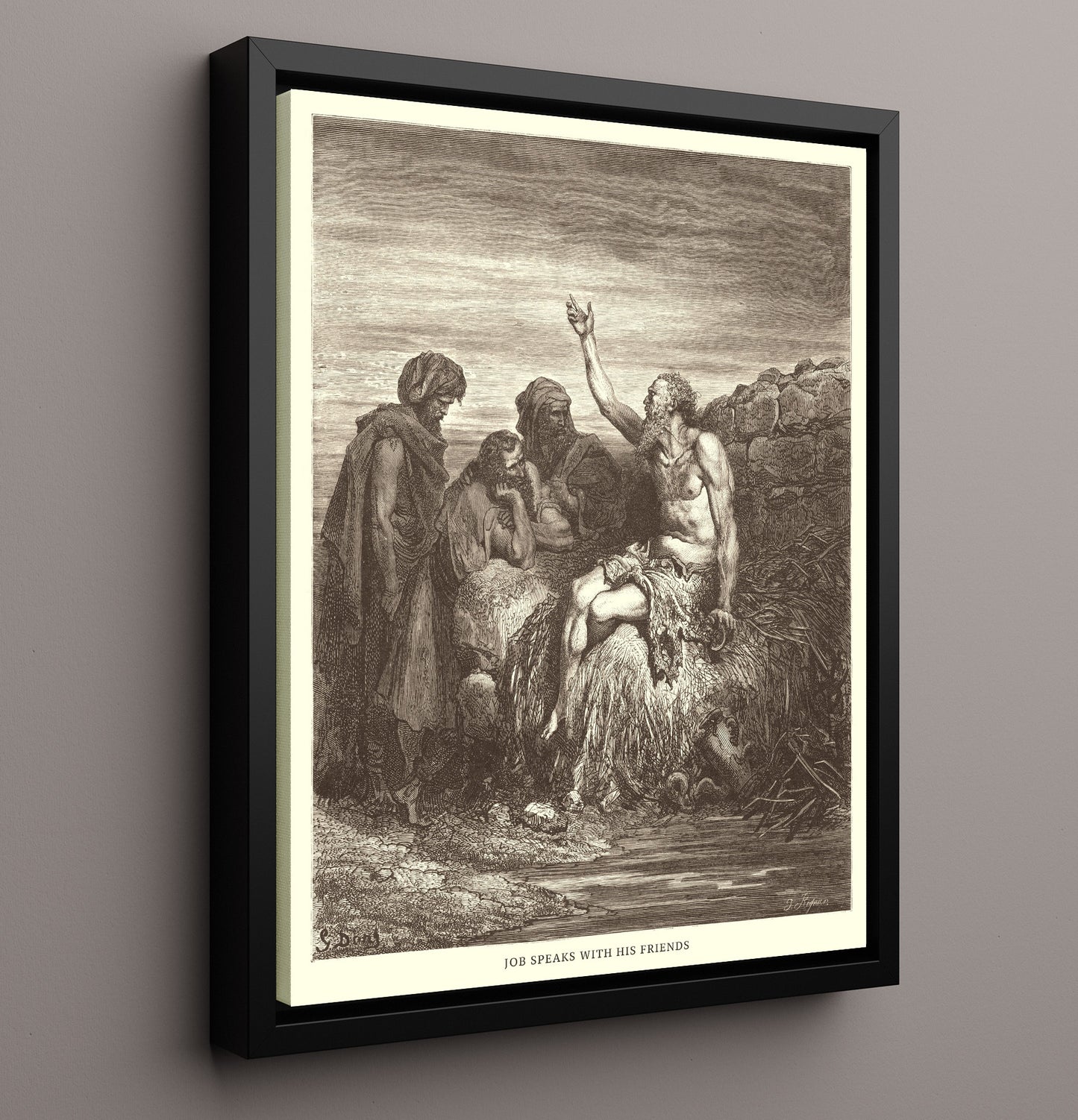 Job Hears of His Misfortunes Job 1:13-22 Dore Bible Illustration Wall Art 16x20 Framed Canvas wall art print