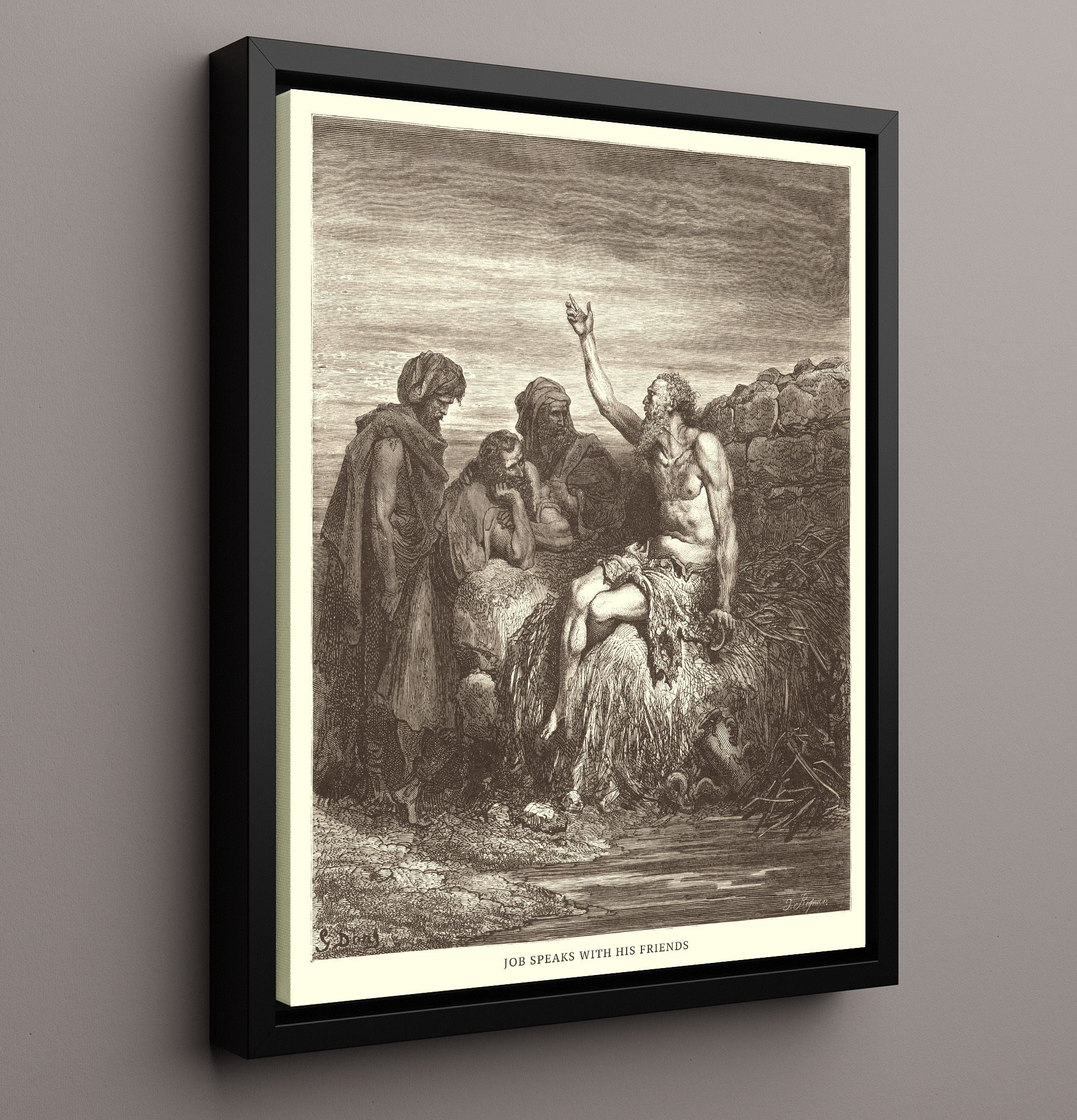 Job Hears of His Misfortunes Job 1:13-22 Dore Bible Illustration Wall Art 16x20 Framed Canvas wall art print