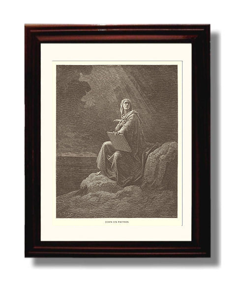 John on Patmos Revelation 1:9-20 Dore Bible Illustration Wall Art 8x10 Beveled Frame wall art print