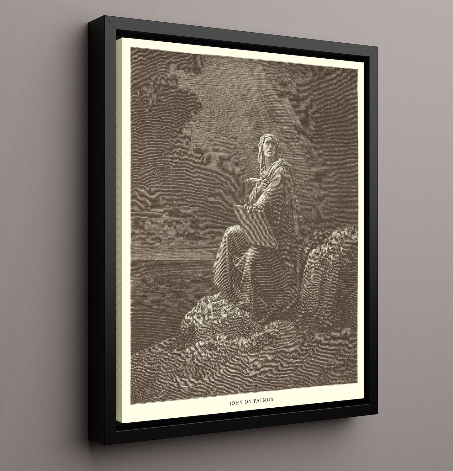John on Patmos Revelation 1:9-20 Dore Bible Illustration Wall Art 16x20 Framed Canvas wall art print