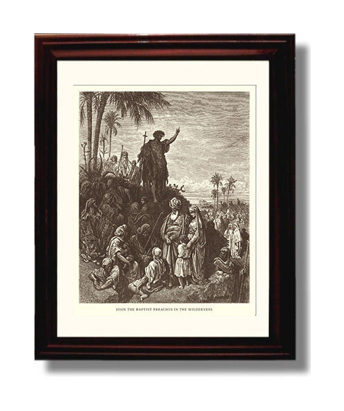 John the Baptist Preaches in the Wilderness Matthew 3:1-12 Dore Bible Illustration Wall Art 8x10 Beveled Frame wall art print