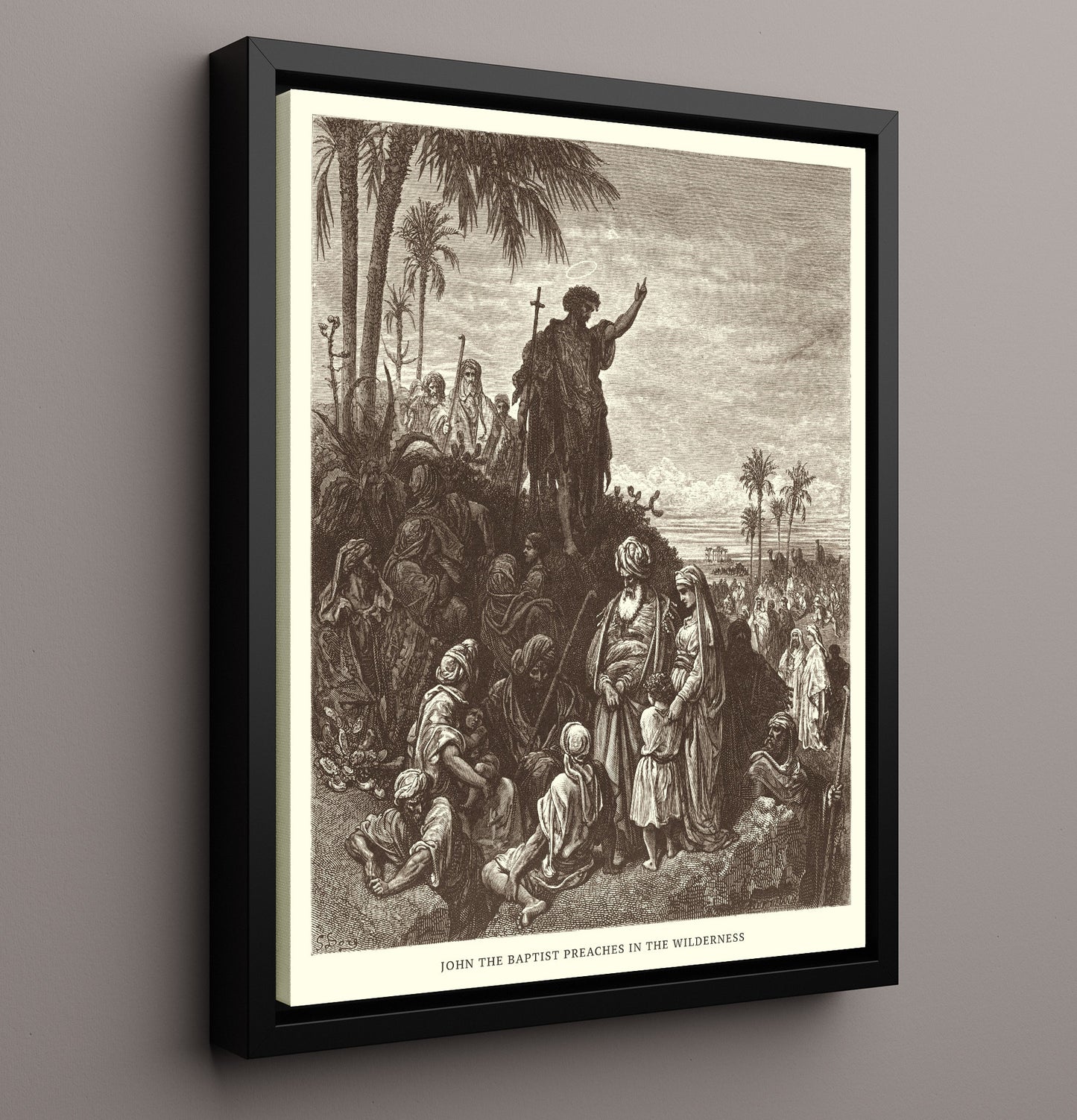 John the Baptist Preaches in the Wilderness Matthew 3:1-12 Dore Bible Illustration Wall Art 16x20 Framed Canvas wall art print