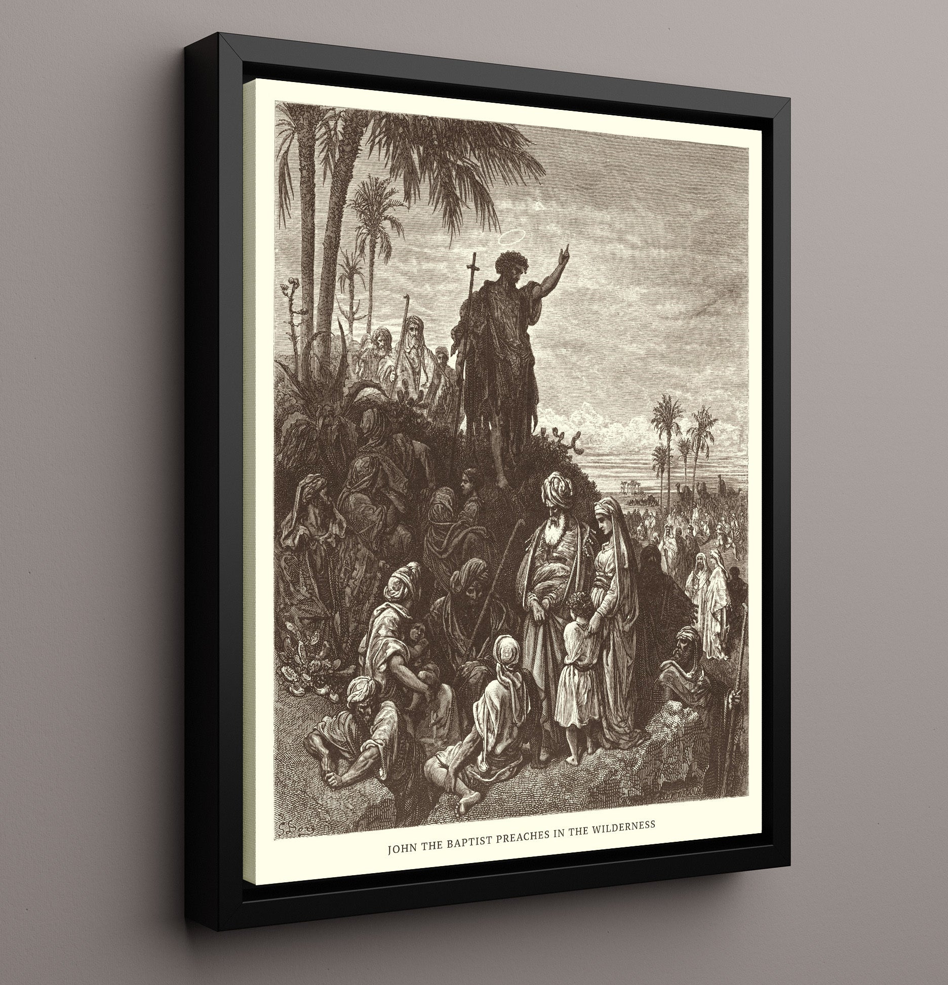 John the Baptist Preaches in the Wilderness Matthew 3:1-12 Dore Bible Illustration Wall Art 16x20 Framed Canvas wall art print