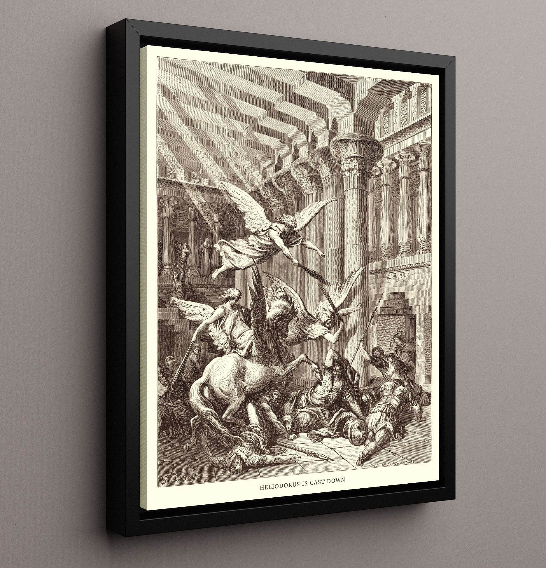 Jonathan Destroys the Temple of Dagon 1 Maccabees 10-83-84 Dore Bible Illustration Wall Art 16x20 Framed Canvas wall art print