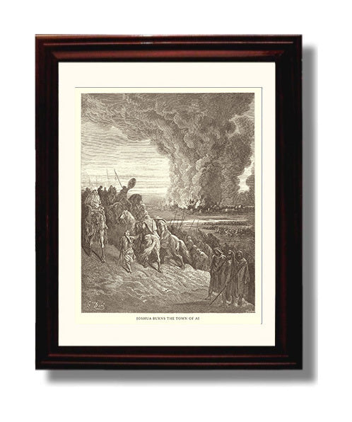 Joshua Burns the Town of Ai Joshua 8:28-29 Dore Bible Illustration Wall Art 8x10 Beveled Frame wall art print
