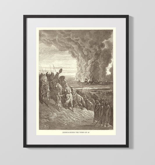 Joshua Burns the Town of Ai - Joshua 8:28-29 - Doré - 16x20 Gallery Frame