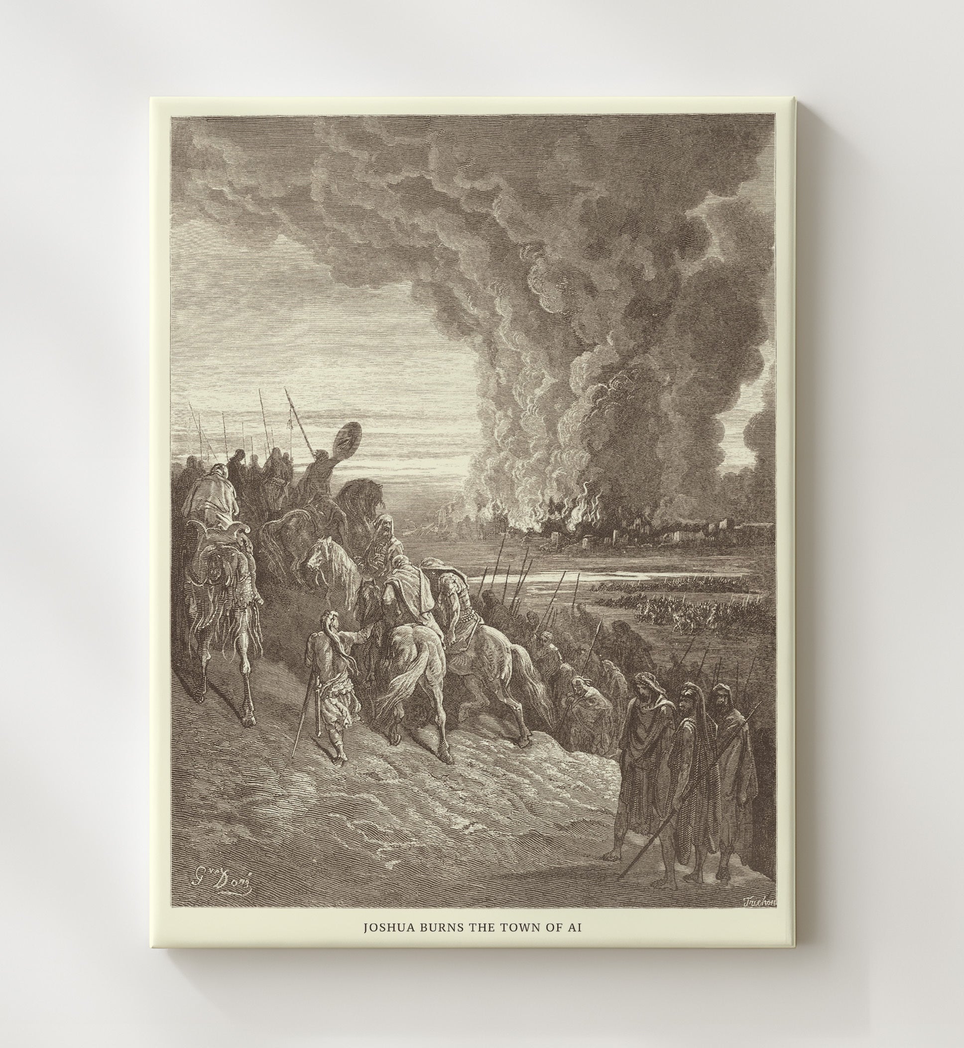 Joshua Burns the Town of Ai Joshua 8:28-29 Dore Bible Illustration Wall Art 20x24 Canvas wall art print