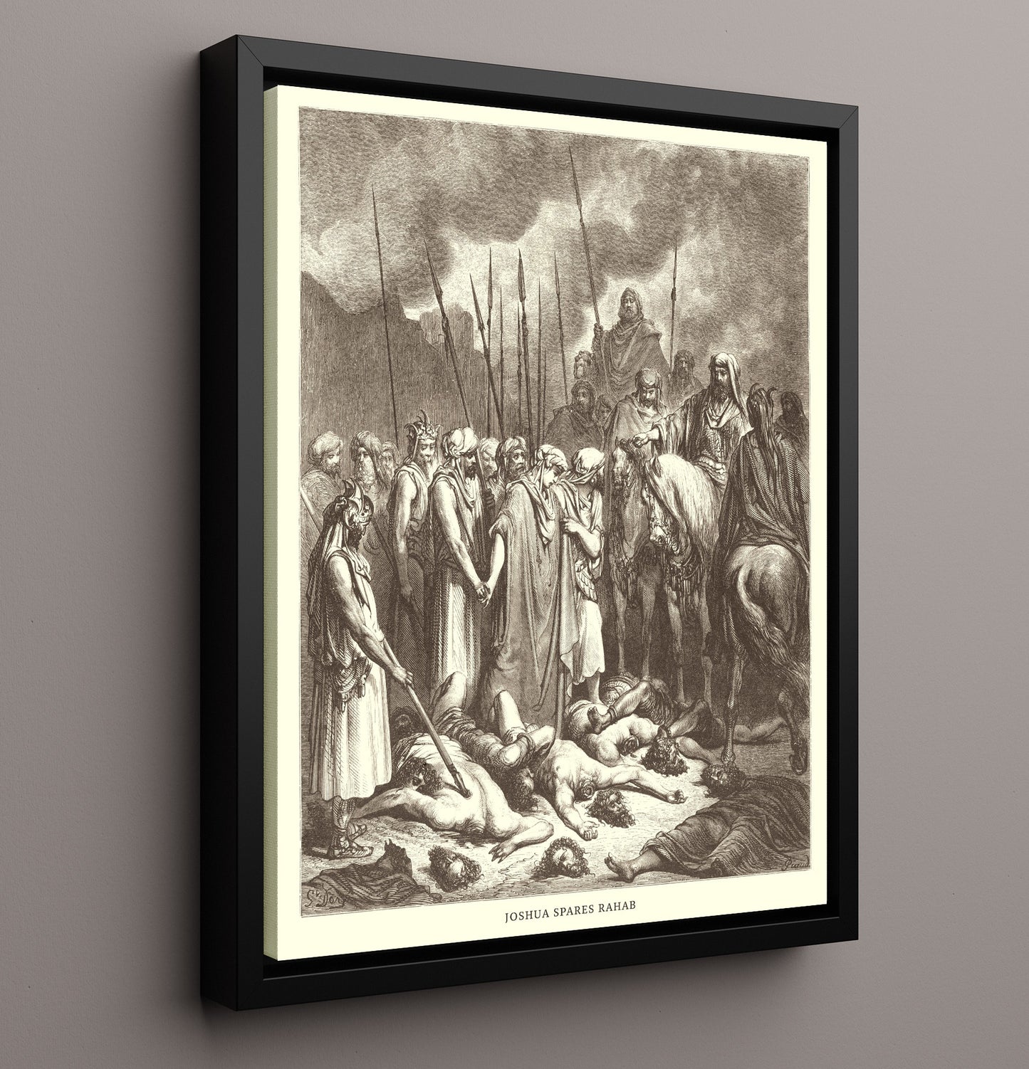 Joshua Spares Rahab Joshua 6:22-25 Dore Bible Illustration Wall Art 16x20 Framed Canvas wall art print