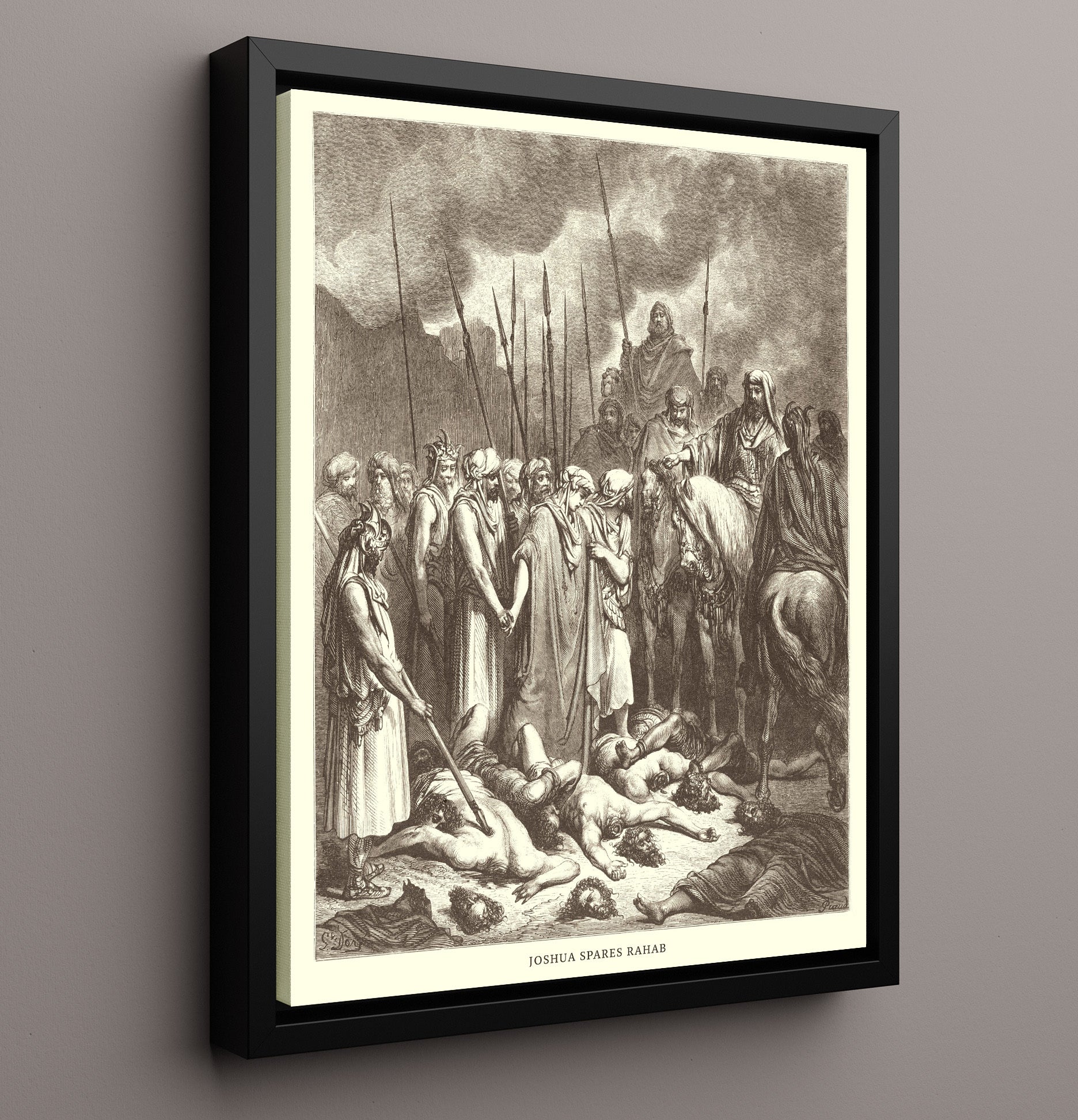 Joshua Spares Rahab Joshua 6:22-25 Dore Bible Illustration Wall Art 16x20 Framed Canvas wall art print