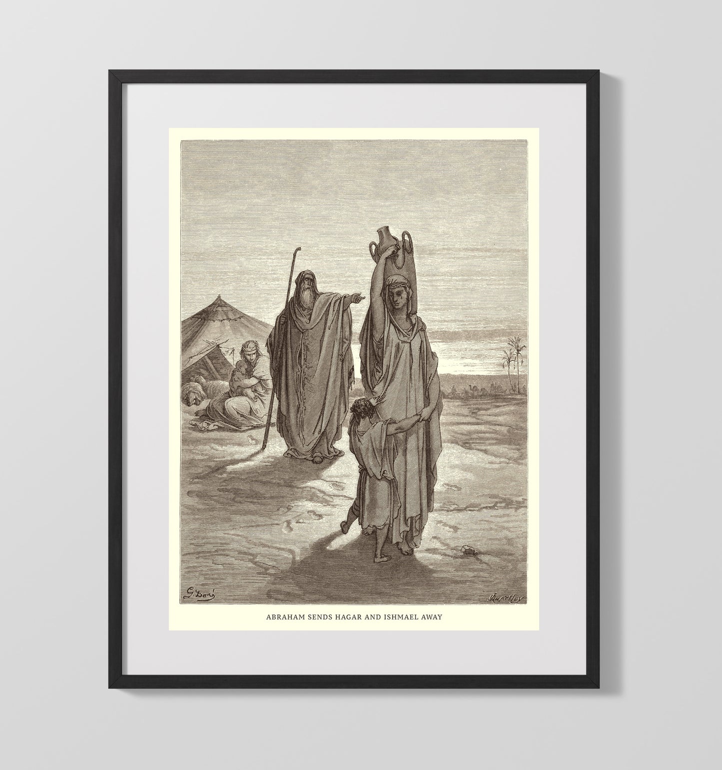 Lot Flees as Sodom and Gomorrah Burn Genesis 19:15-29 Dore Bible Illustration Wall Art 16x20 Gallery Frame wall art print