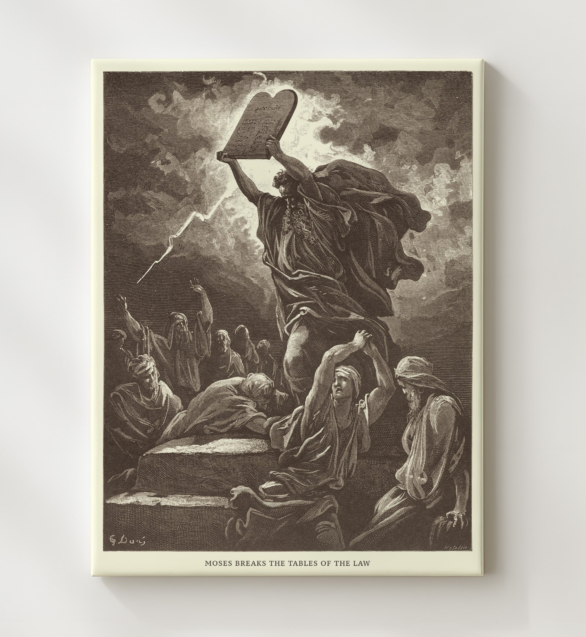Moses Breaks the Tables of the Law Exodus 32:19 Dore Bible Illustration Wall Art 20x24 Canvas wall art print