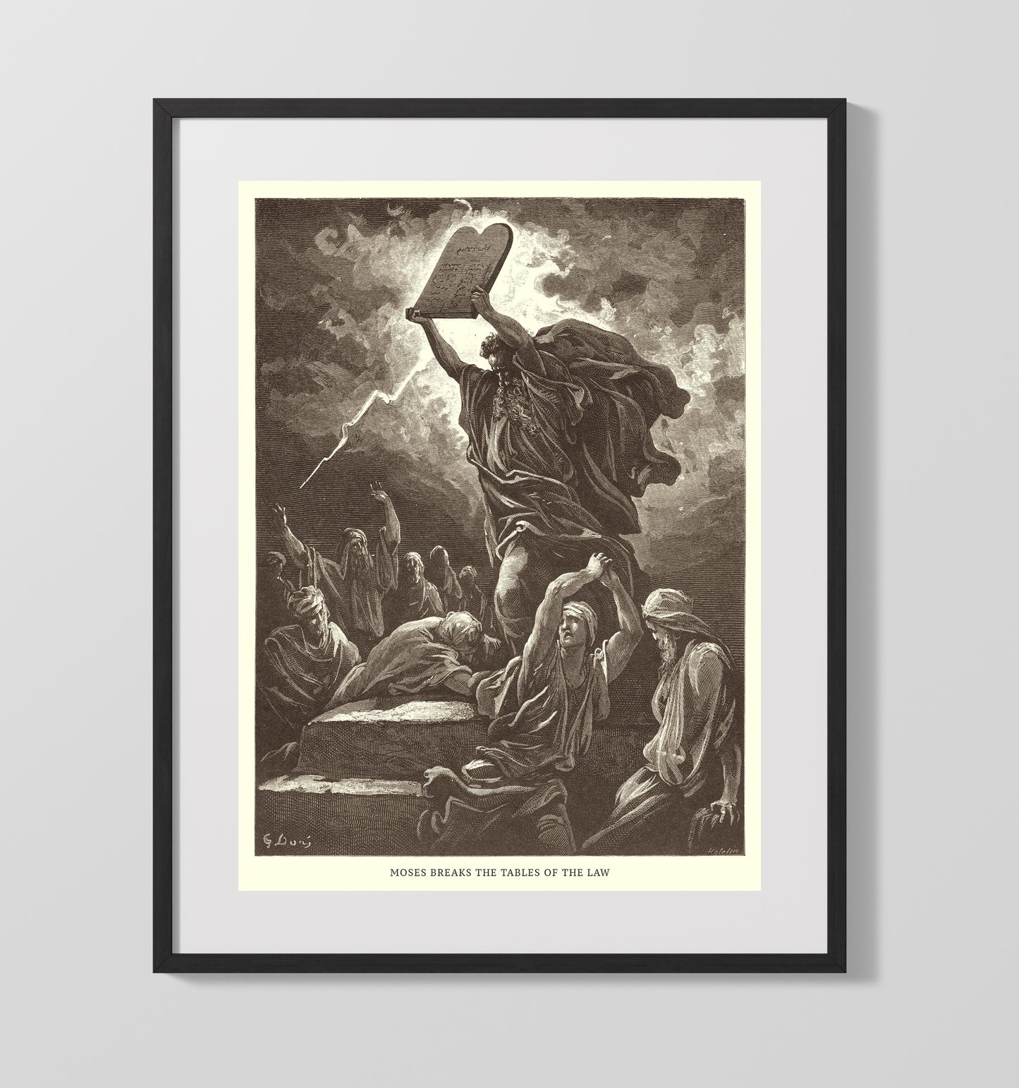 Moses Breaks the Tables of the Law Exodus 32:19 Dore Bible Illustration Wall Art 16x20 Gallery Frame wall art print