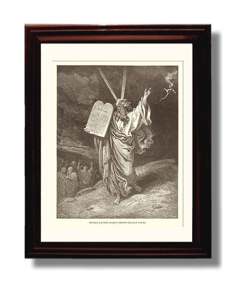 Moses Comes Down from Mount Sinai Exodus 34:29-35 Dore Bible Illustration Wall Art 8x10 Beveled Frame wall art print