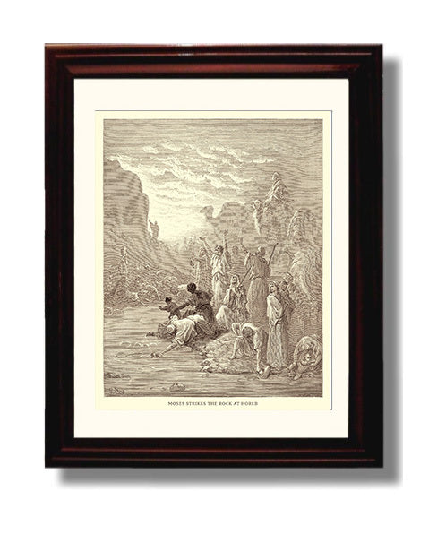 Moses Strikes the Rock at Horeb Exodus 17:1-7 Dore Bible Illustration Wall Art 8x10 Beveled Frame wall art print