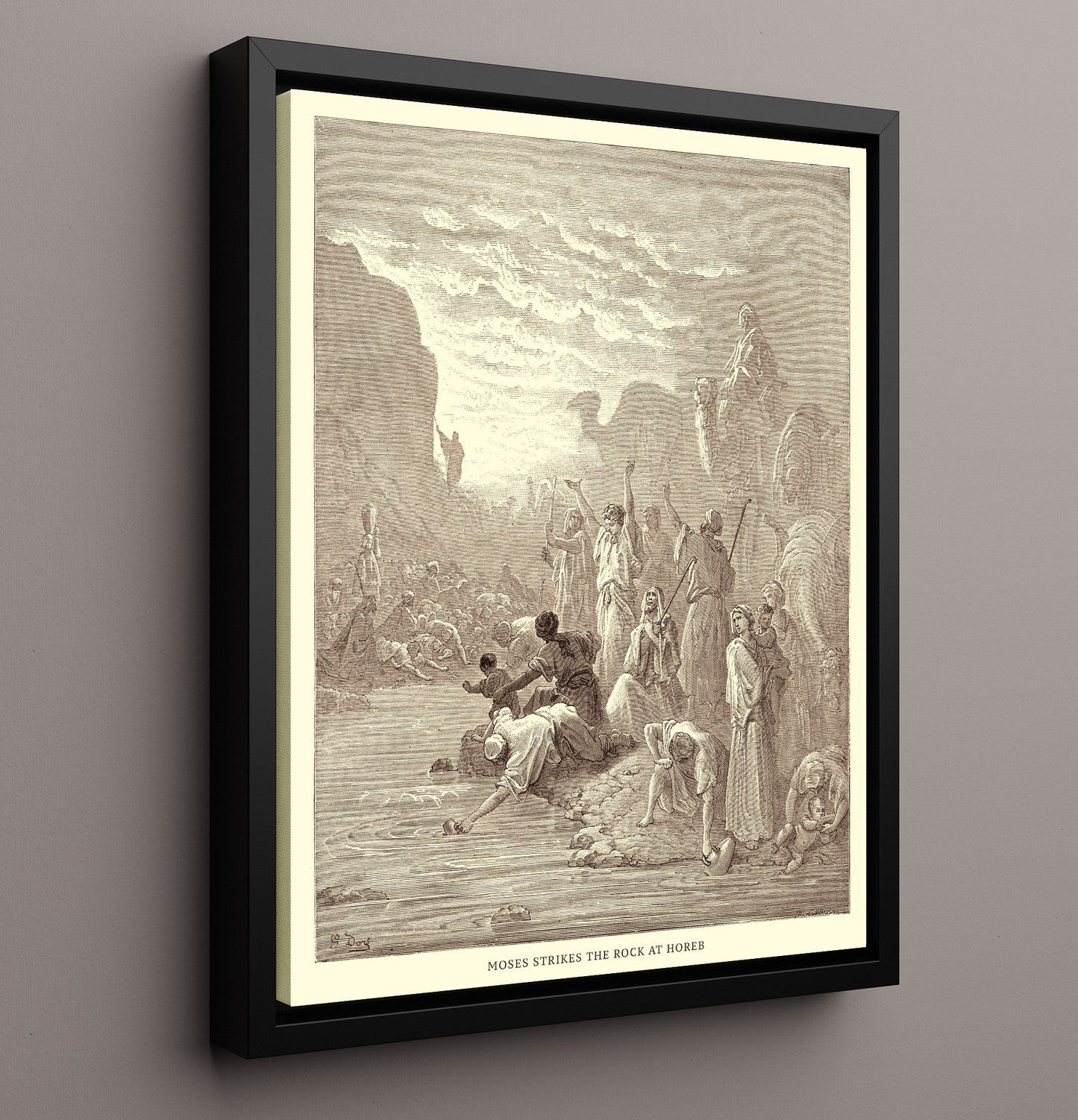 Moses Strikes the Rock at Horeb Exodus 17:1-7 Dore Bible Illustration Wall Art 16x20 Framed Canvas wall art print