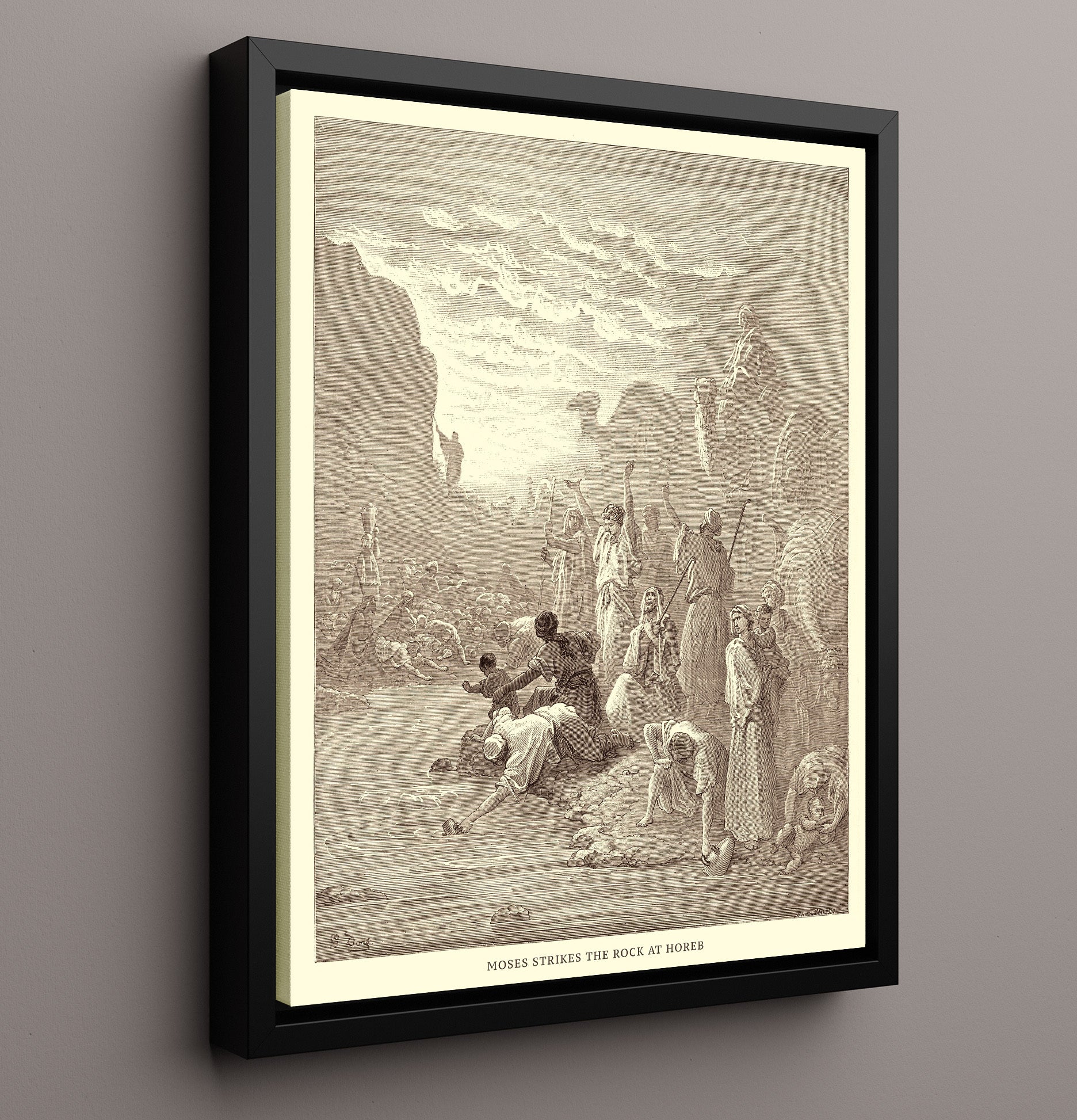 Moses Strikes the Rock at Horeb Exodus 17:1-7 Dore Bible Illustration Wall Art 16x20 Framed Canvas wall art print
