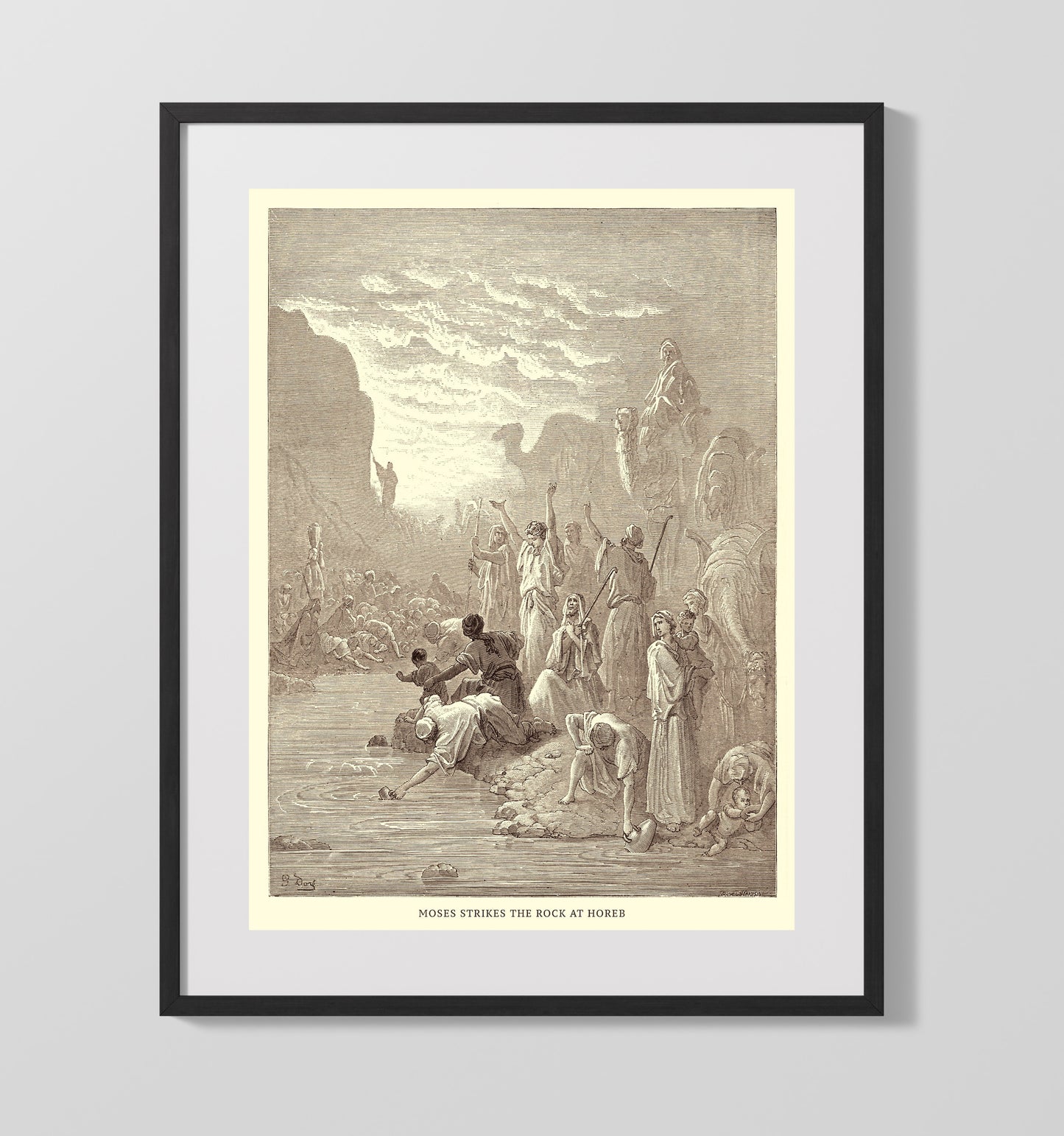 Moses Strikes the Rock at Horeb Exodus 17:1-7 Dore Bible Illustration Wall Art 16x20 Gallery Frame wall art print