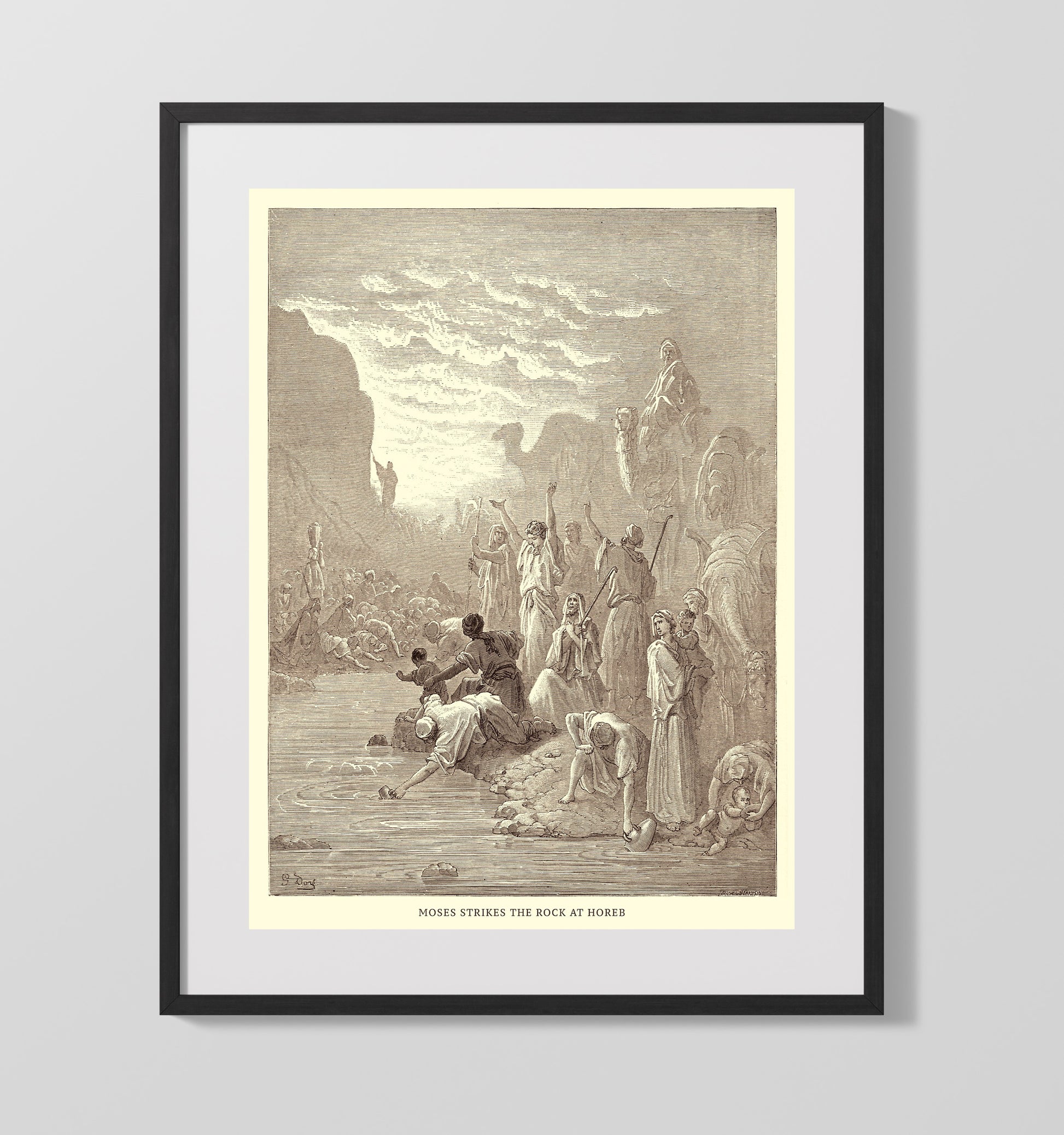 Moses Strikes the Rock at Horeb Exodus 17:1-7 Dore Bible Illustration Wall Art 16x20 Gallery Frame wall art print