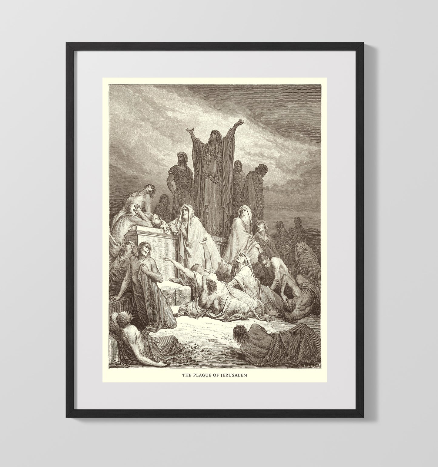 Nehemiah Views the Ruins of Jerusalems Walls Nehemiah 2:11-15 Dore Bible Illustration Wall Art 16x20 Gallery Frame wall art print