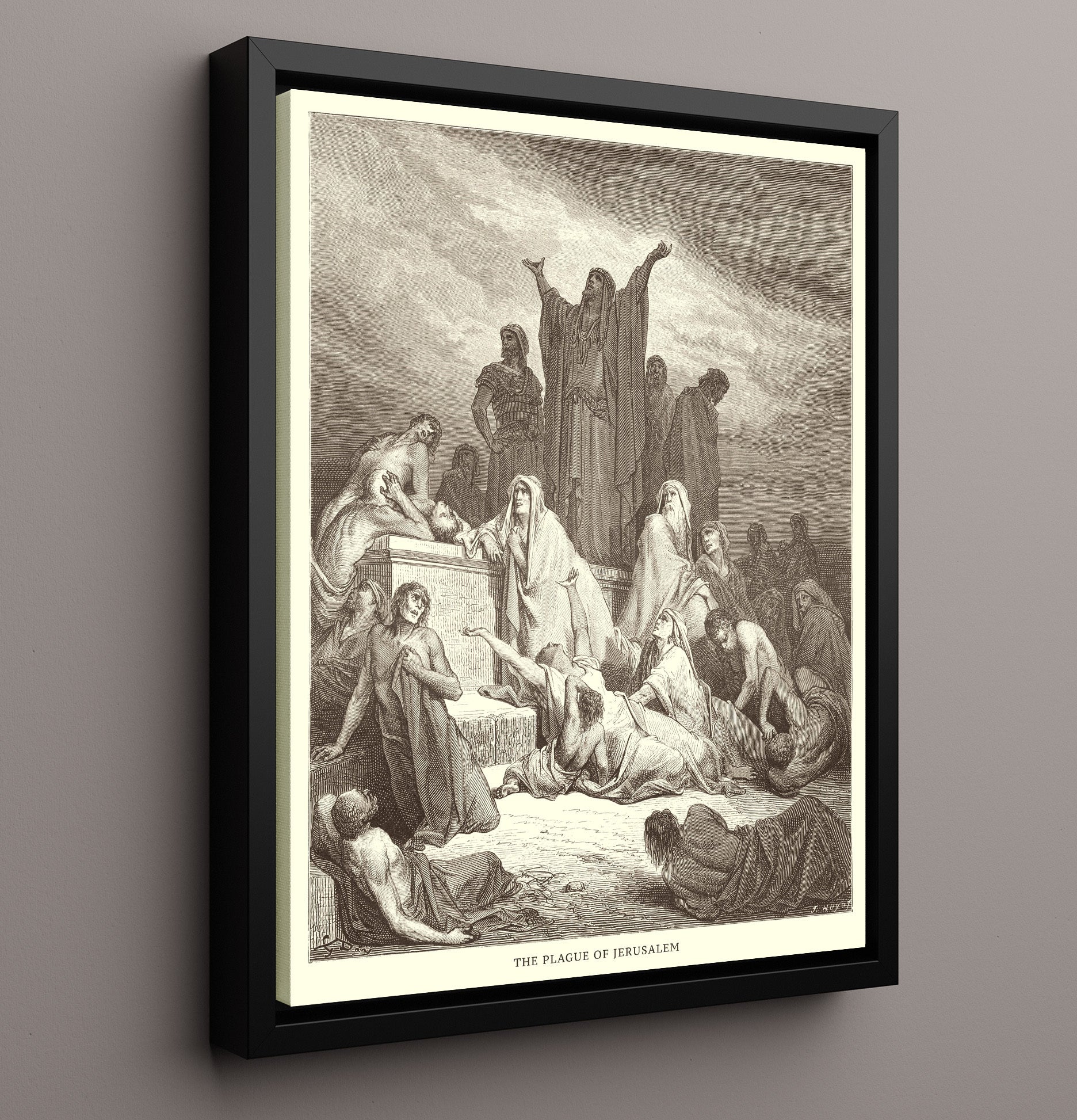 Nehemiah Views the Ruins of Jerusalems Walls Nehemiah 2:11-15 Dore Bible Illustration Wall Art 16x20 Framed Canvas wall art print