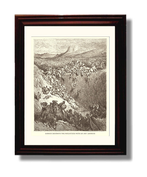 Samson Destroys the Philistines with an Asss Jawbone Judges 15:14-17 Dore Bible Illustration Wall Art 8x10 Beveled Frame wall art print